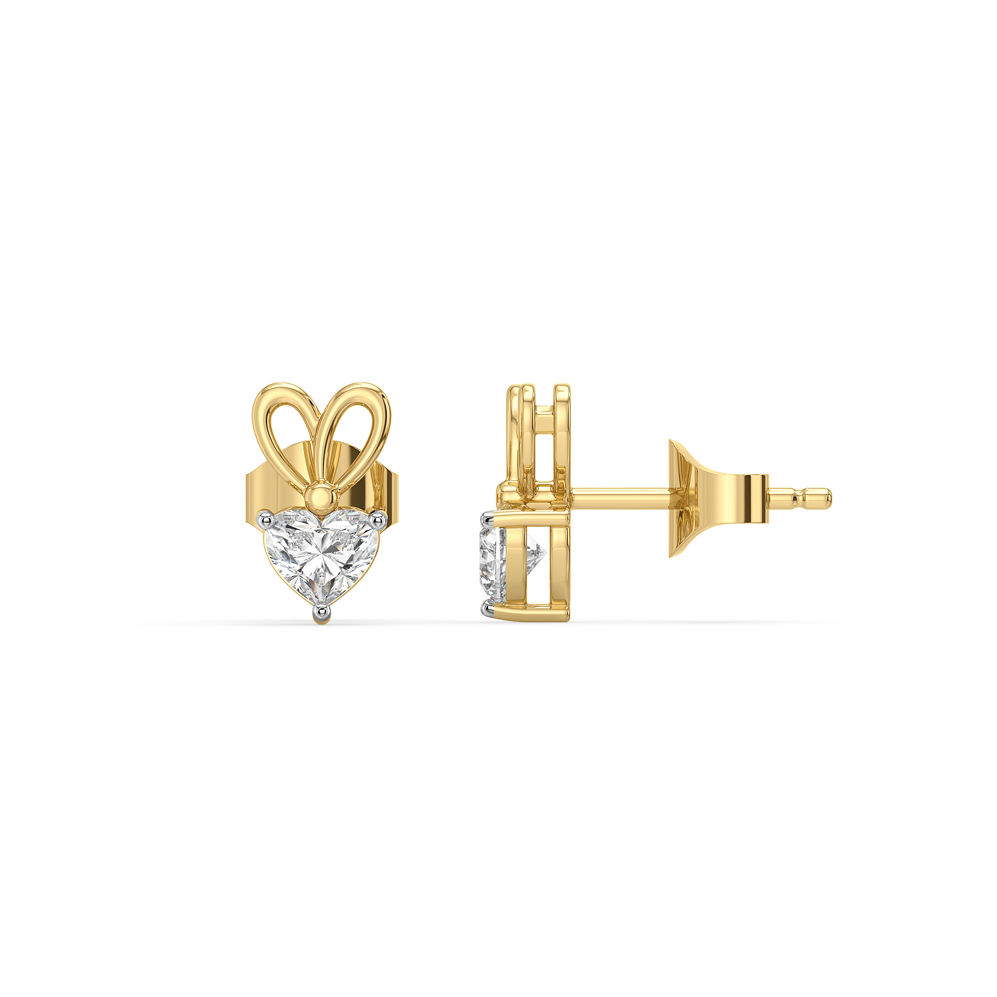 Little Bow Heart Stud - Pure Gold Lab Diamond Earrings Secondary image