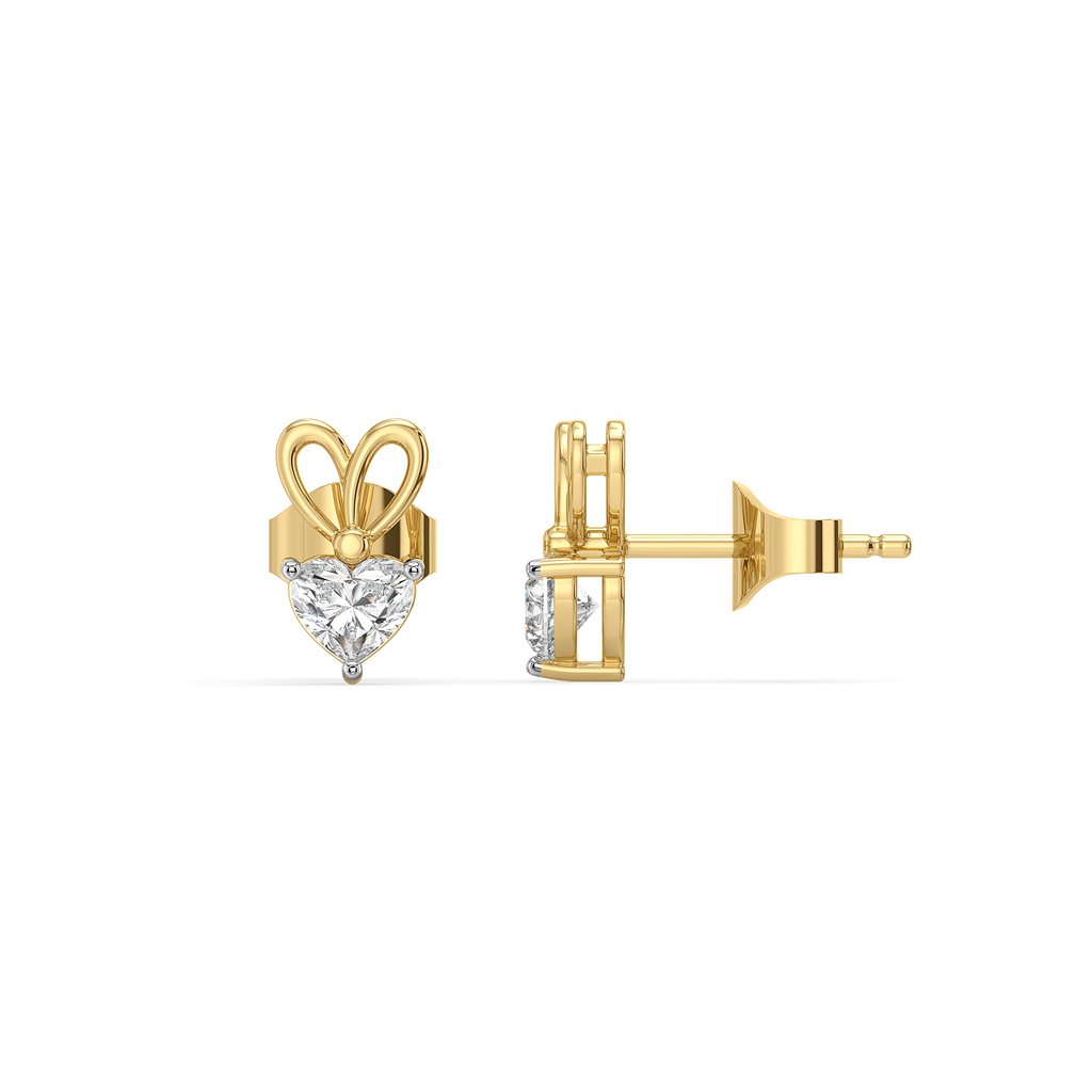 Little Bow Heart Stud - Pure Gold Lab Diamond Earrings