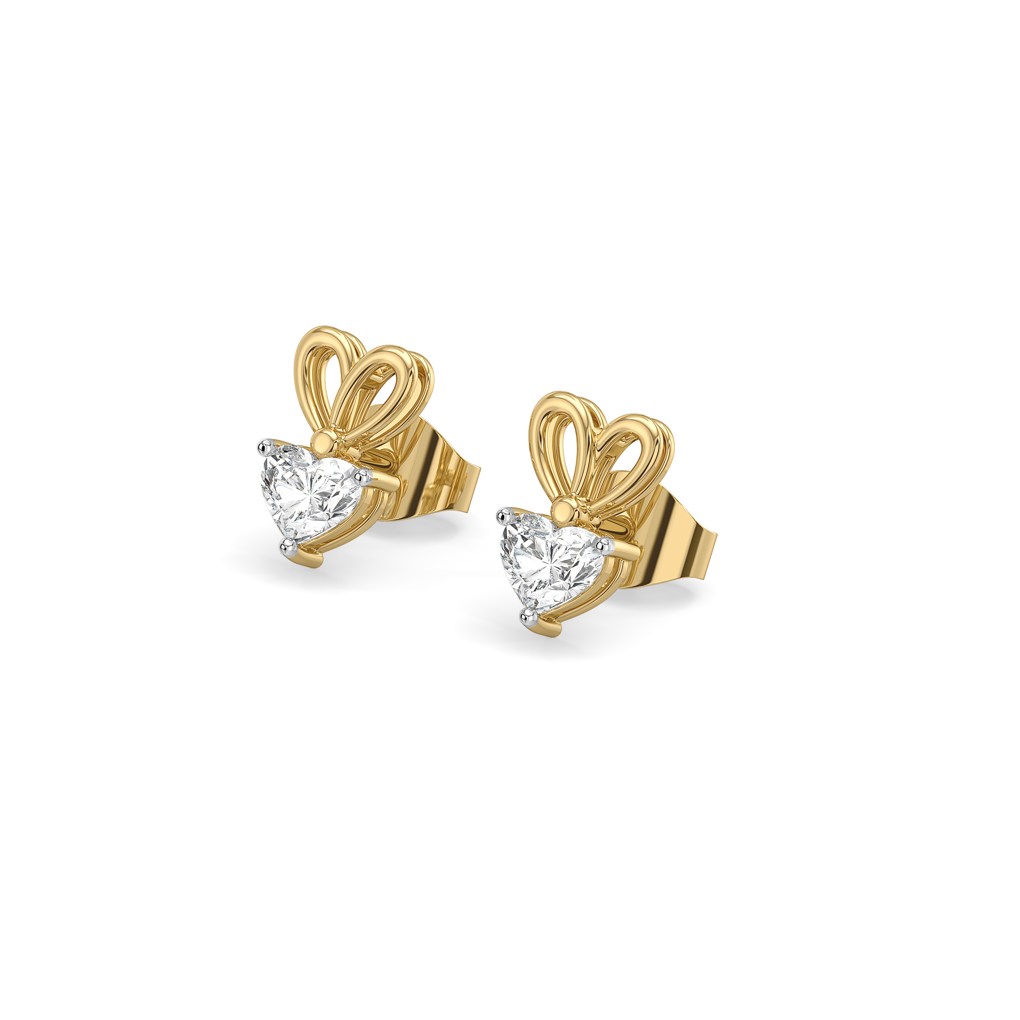 Little Bow Heart Stud - Pure Gold Lab Diamond Earrings Main image