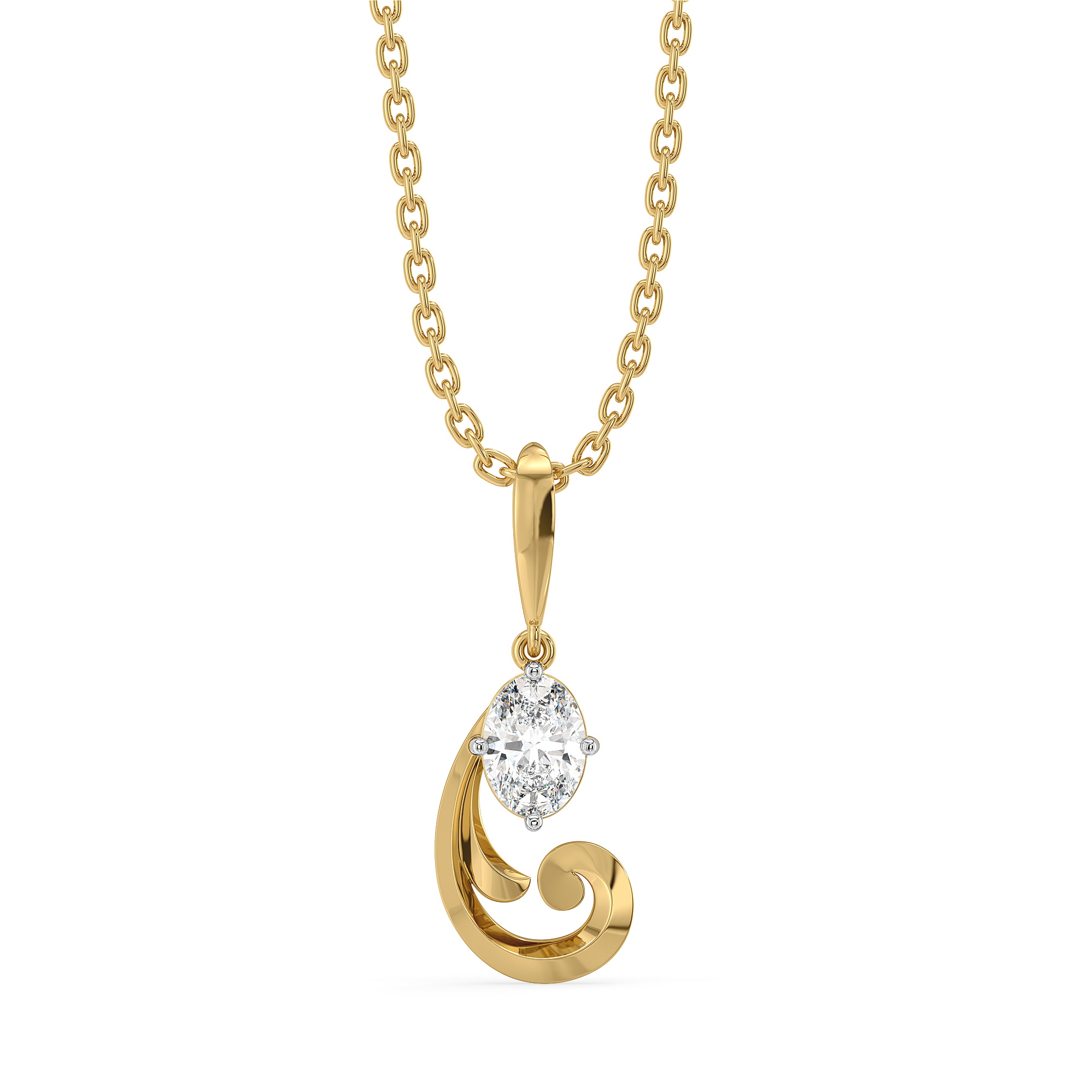 Baroque Grace - Pure Gold Oval Lab Diamond Pendant Main image