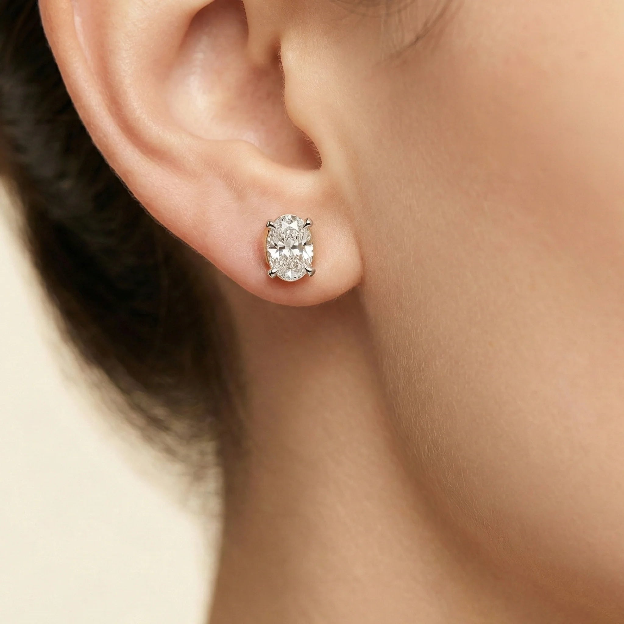 Elegant Oval - Pure Gold Lab Diamond Solitaire Earrings Secondary image