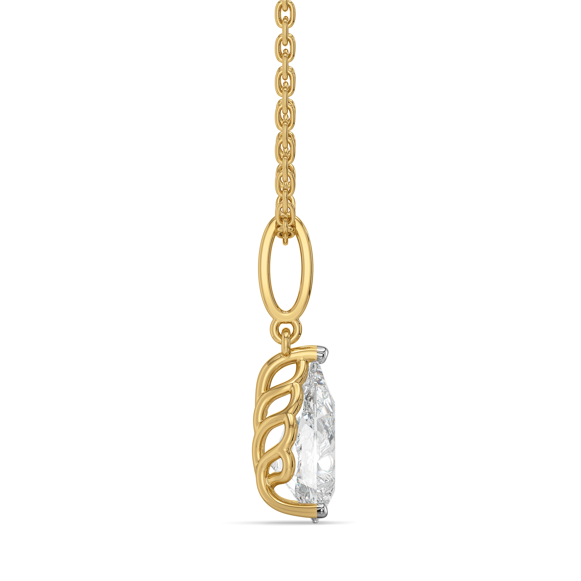 Feathered Pear - Pure Gold Lab Diamond Solitaire Pendant