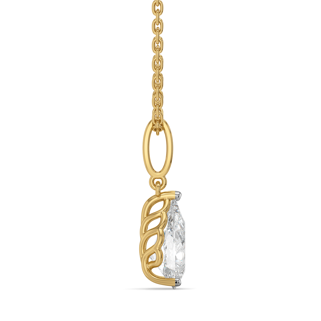 Feathered Pear - Pure Gold Lab Diamond Solitaire Pendant