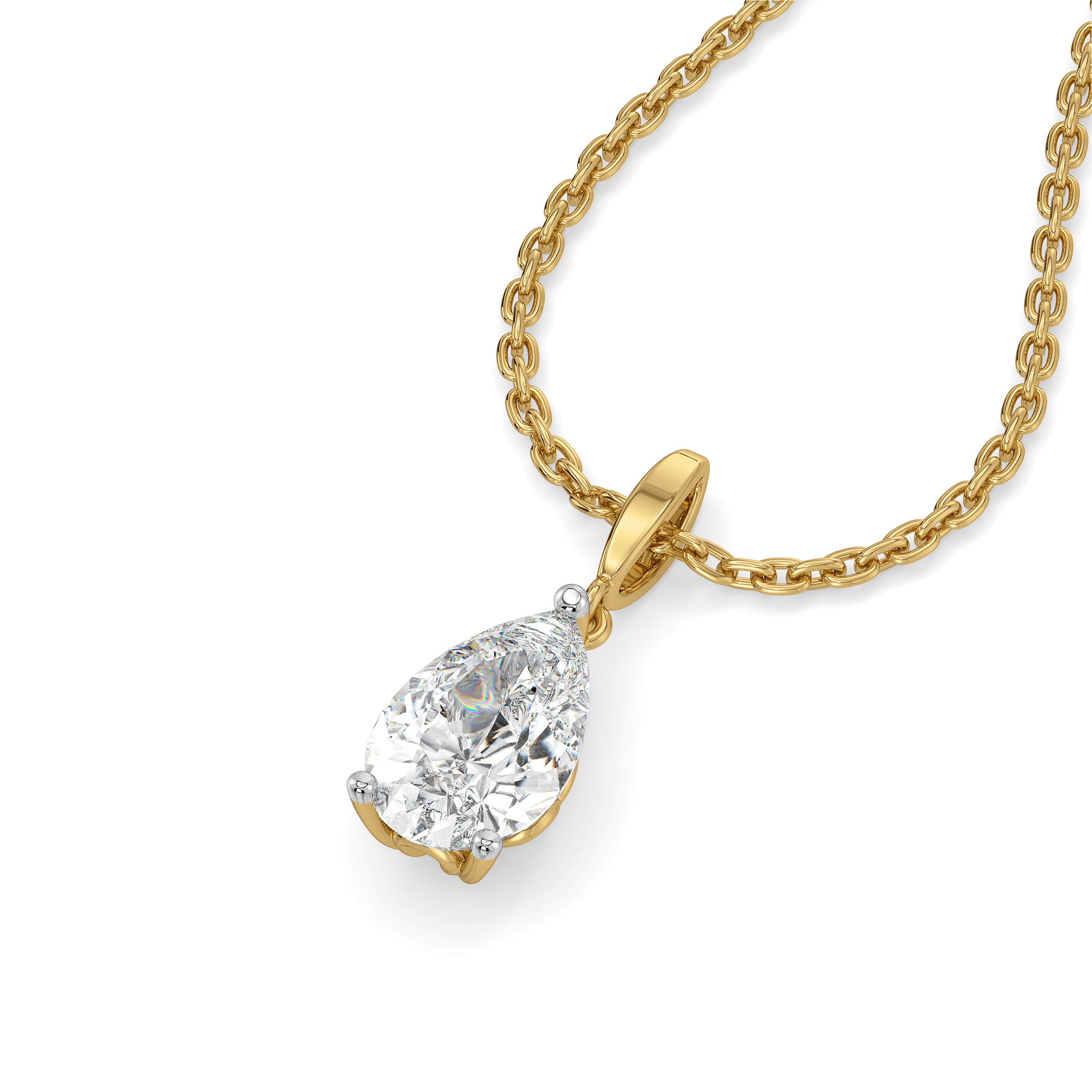 Feathered Pear - Pure Gold Lab Diamond Solitaire Pendant