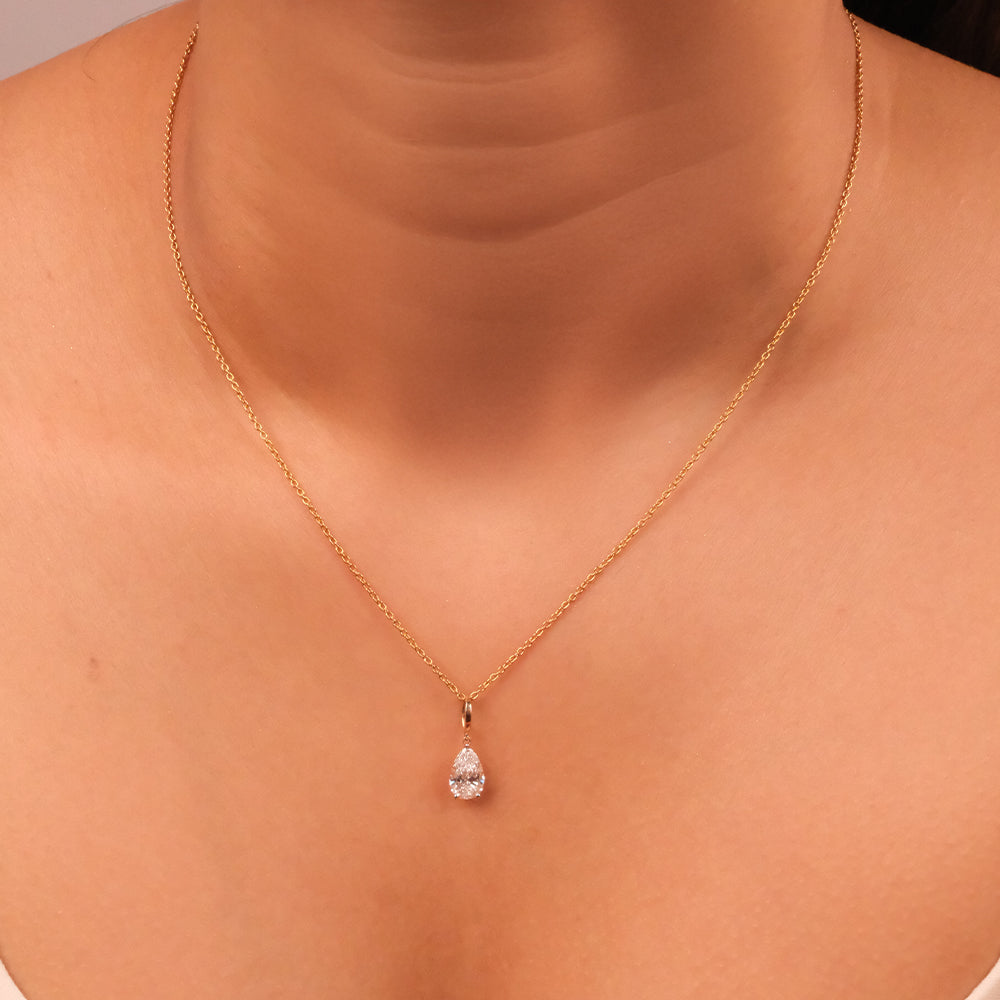 Feathered Pear - Pure Gold Lab Diamond Solitaire Pendant Secondary image