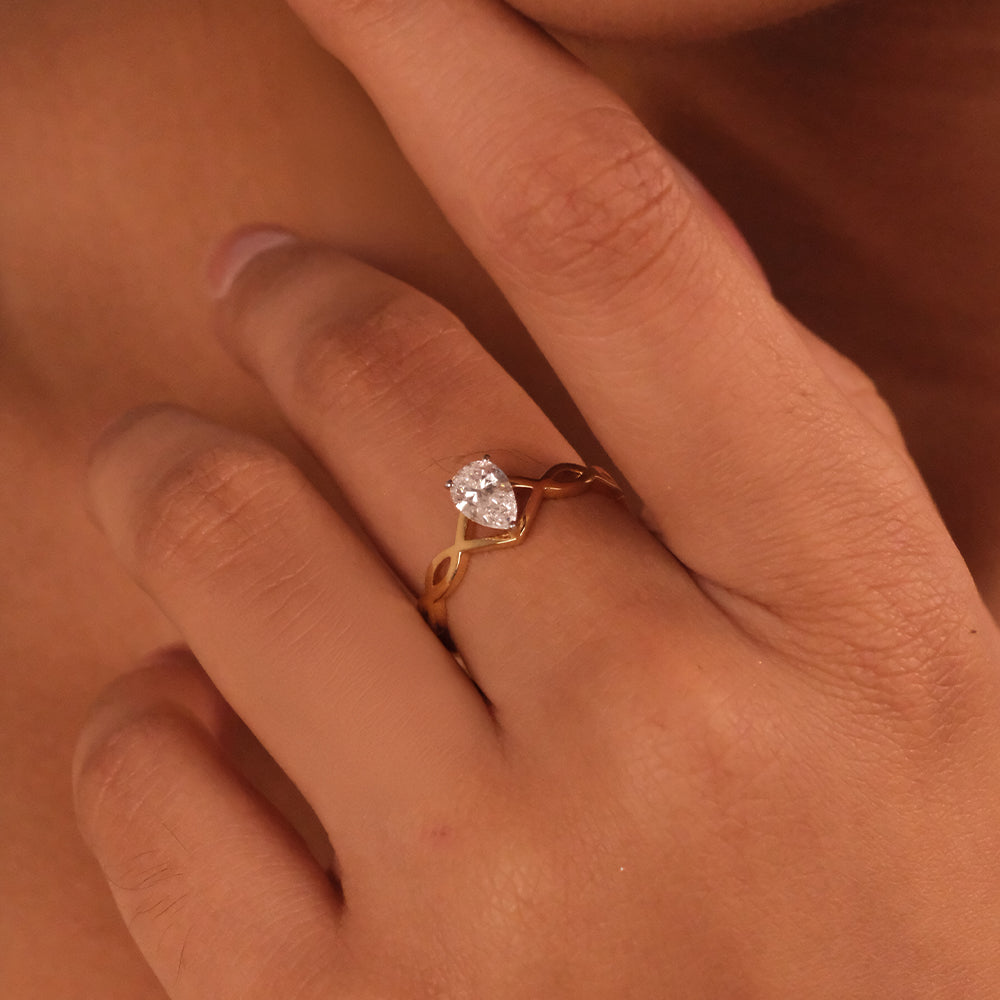 Feathered Pear - Pure Gold Lab Diamond Solitaire Ring Secondary image