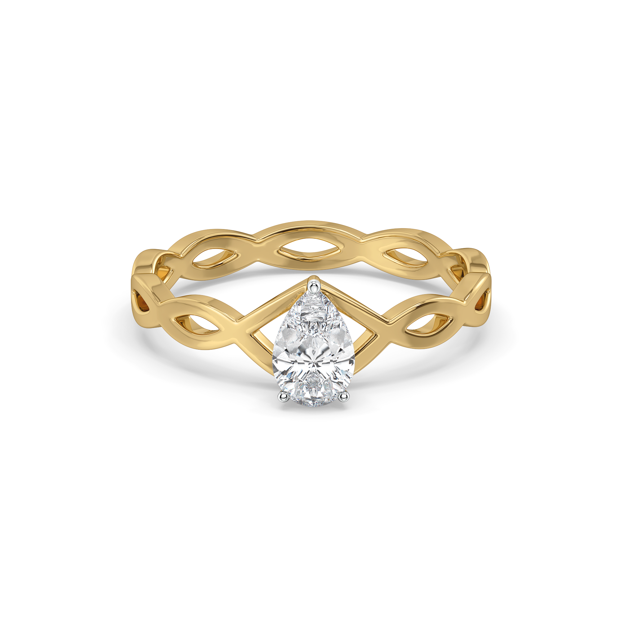 Feathered Pear - Pure Gold Lab Diamond Solitaire Ring