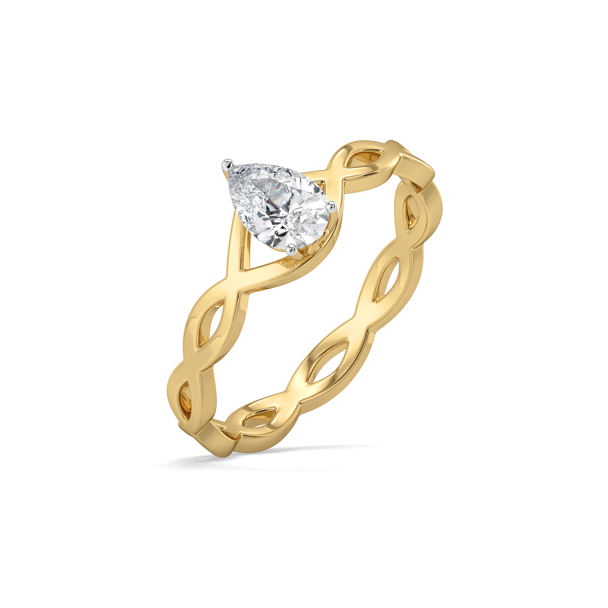 Feathered Pear - Pure Gold Lab Diamond Solitaire Ring Main image