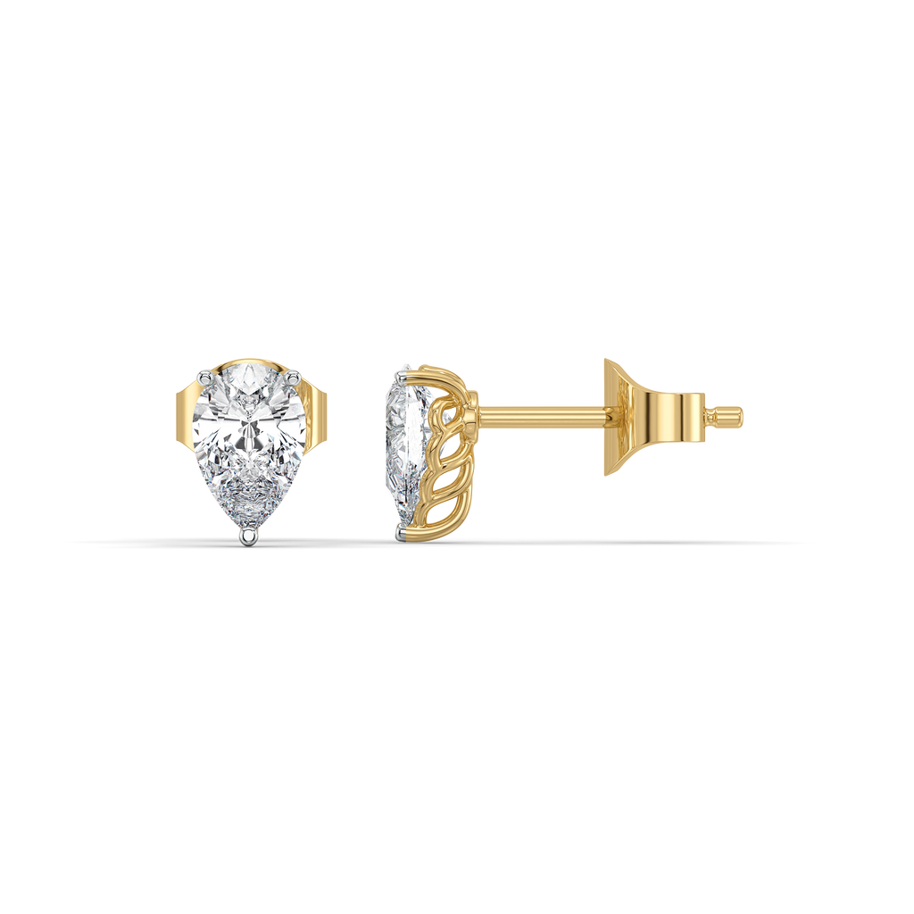Feathered Pear - Pure Gold Lab Diamond Solitaire Earrings