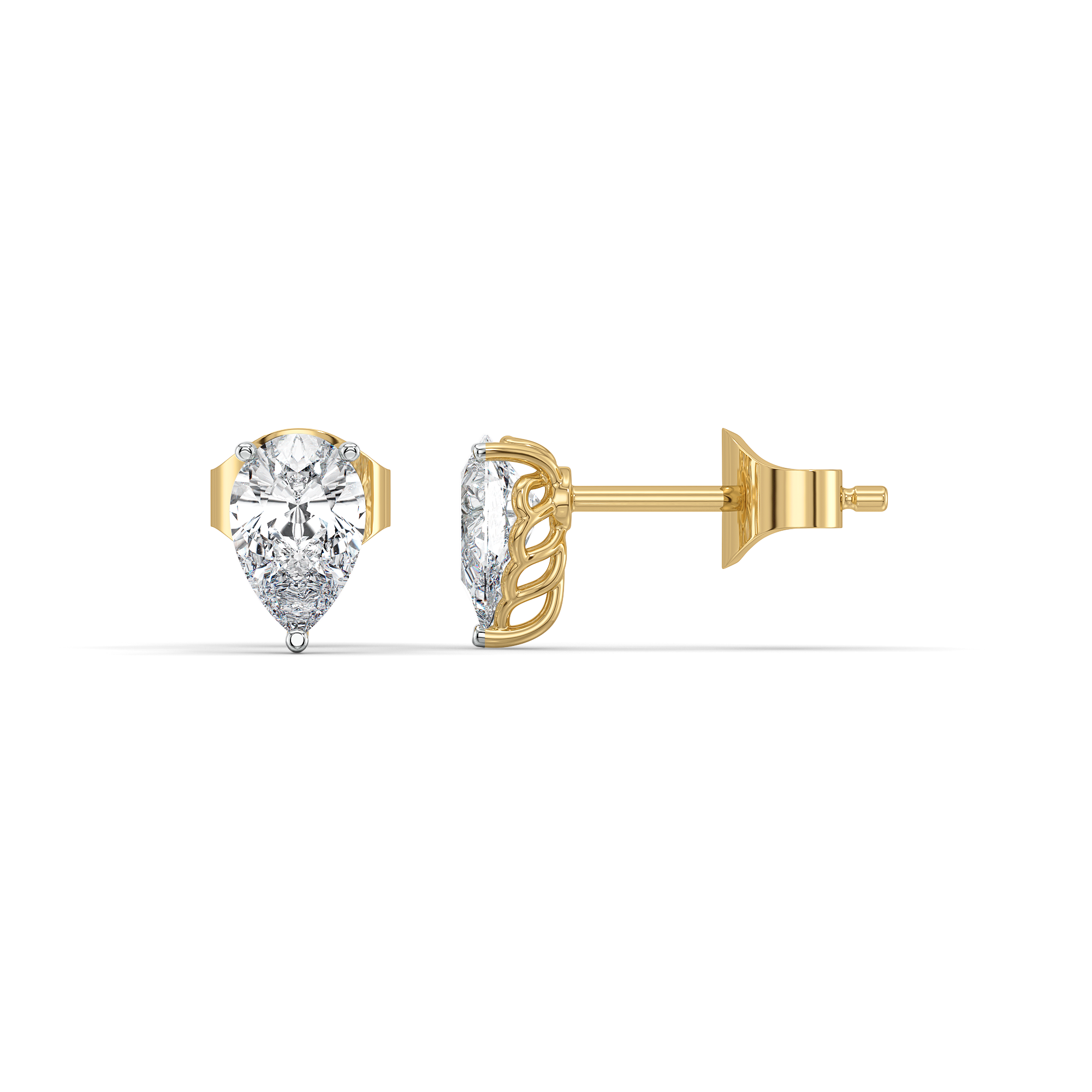 Feathered Pear - Pure Gold Lab Diamond Solitaire Earrings