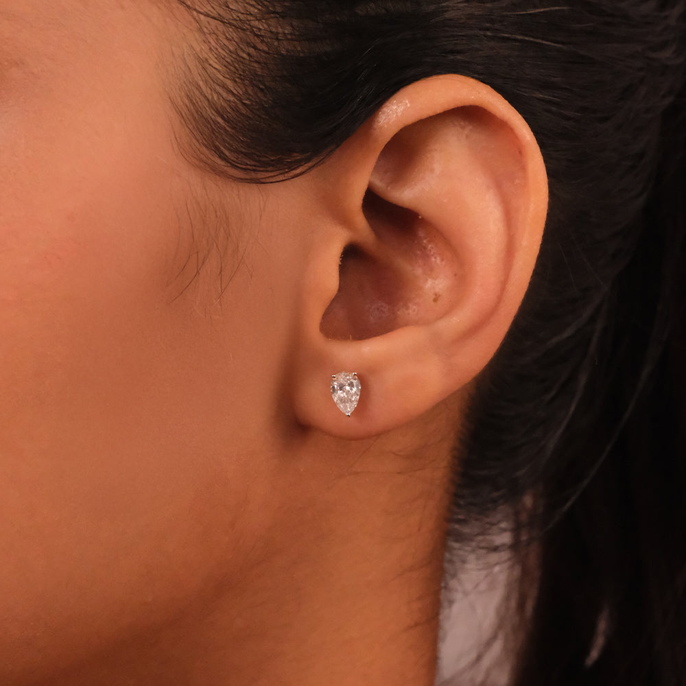 Feathered Pear - Pure Gold Lab Diamond Solitaire Earrings Secondary image