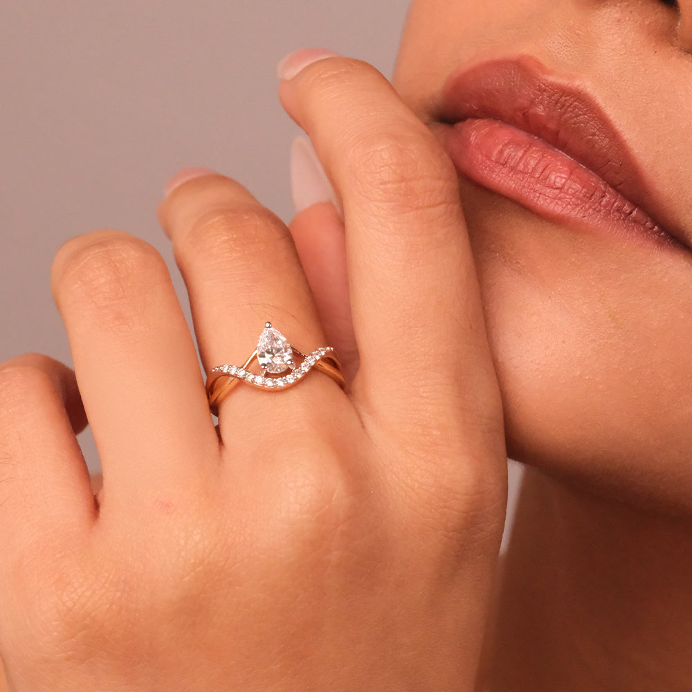 Threaded in Pear - Pure Gold Lab Diamond Solitaire Ring Secondary image