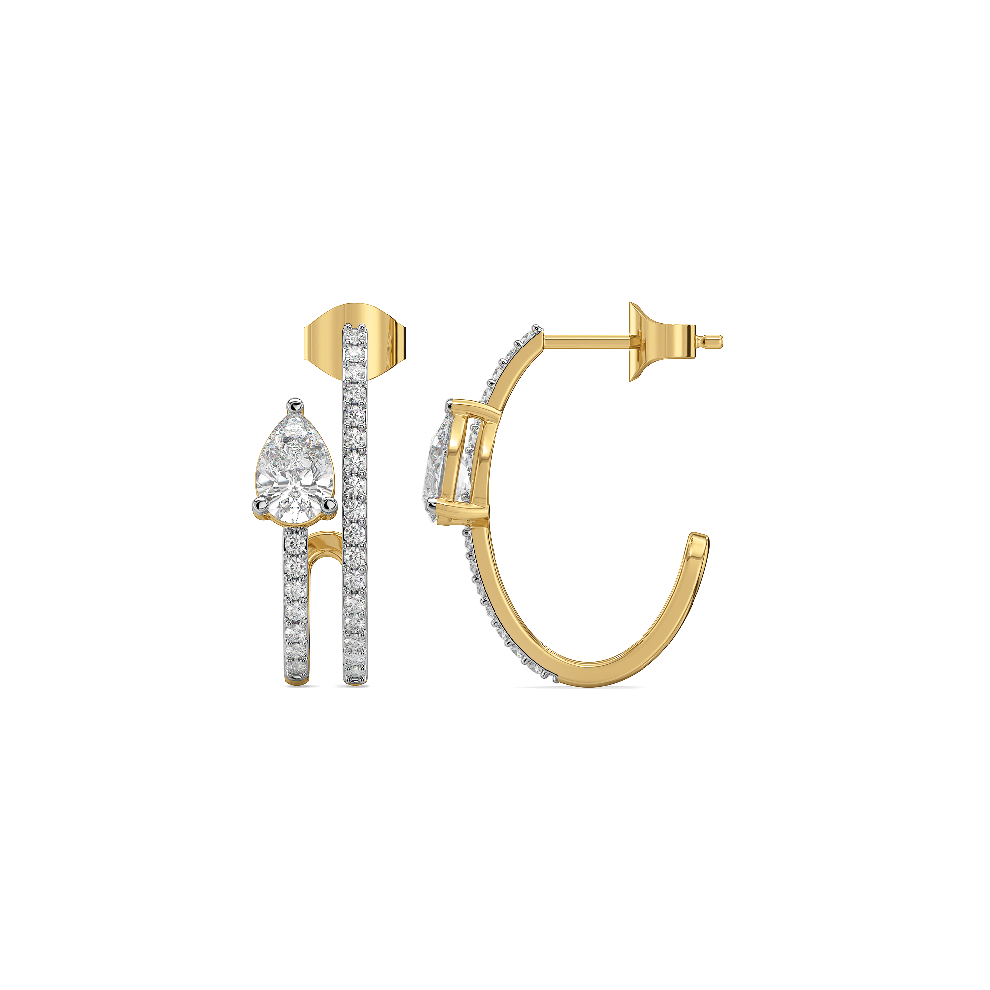 Soft Pearline - Pure Gold Lab Diamond Solitaire Hoop Earrings