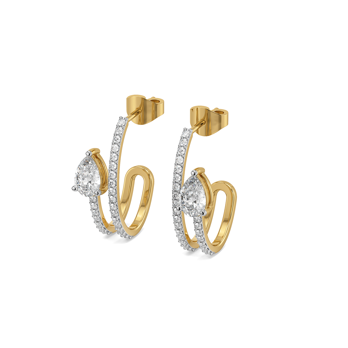 Soft Pearline - Pure Gold Lab Diamond Solitaire Hoop Earrings