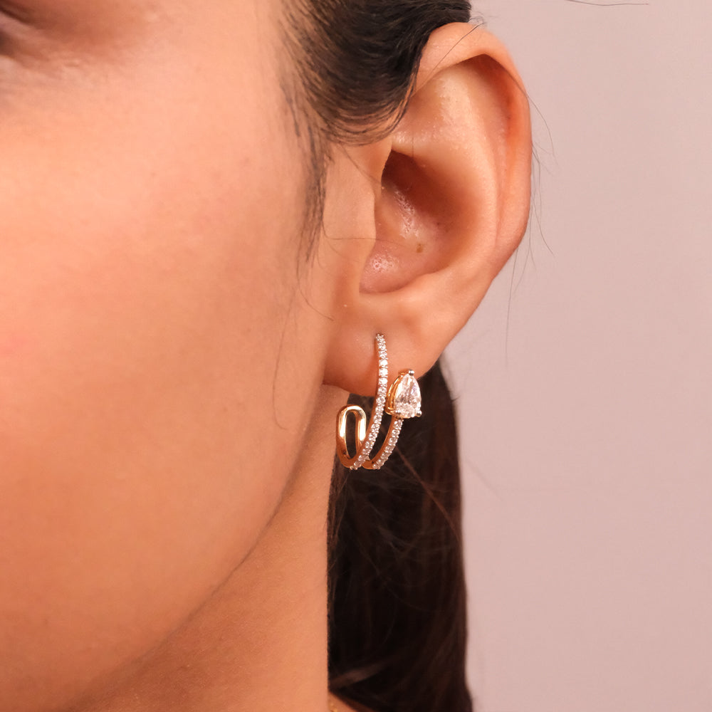 Soft Pearline - Pure Gold Lab Diamond Solitaire Hoop Earrings Secondary image