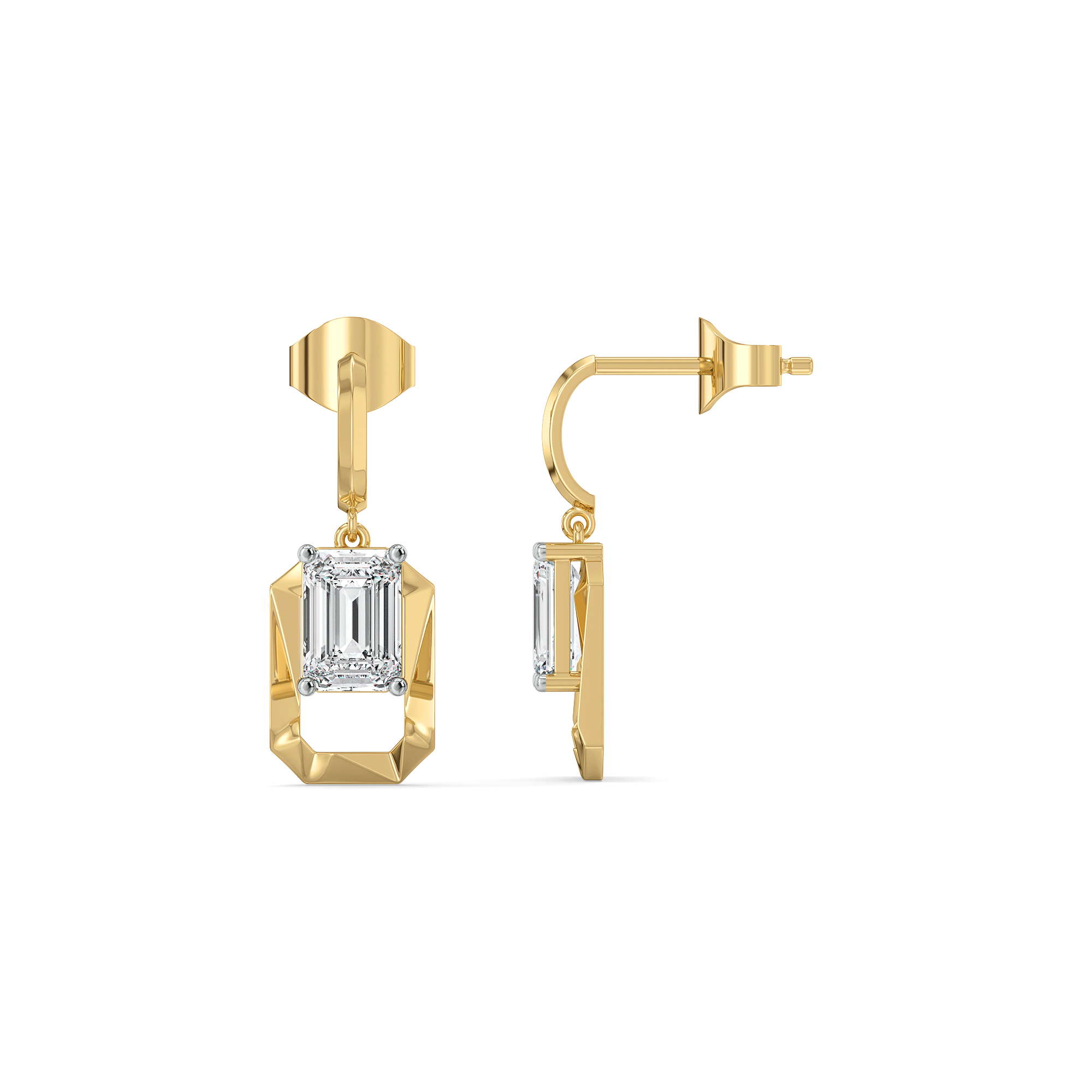 Striking Emerald Drop - Pure Gold Lab Diamond Solitaire Earrings