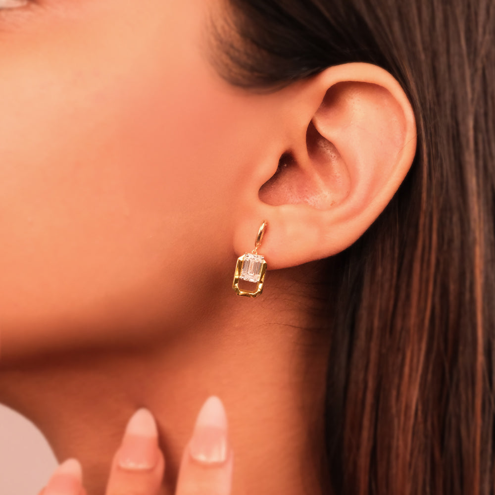 Striking Emerald Drop - Pure Gold Lab Diamond Solitaire Earrings Secondary image