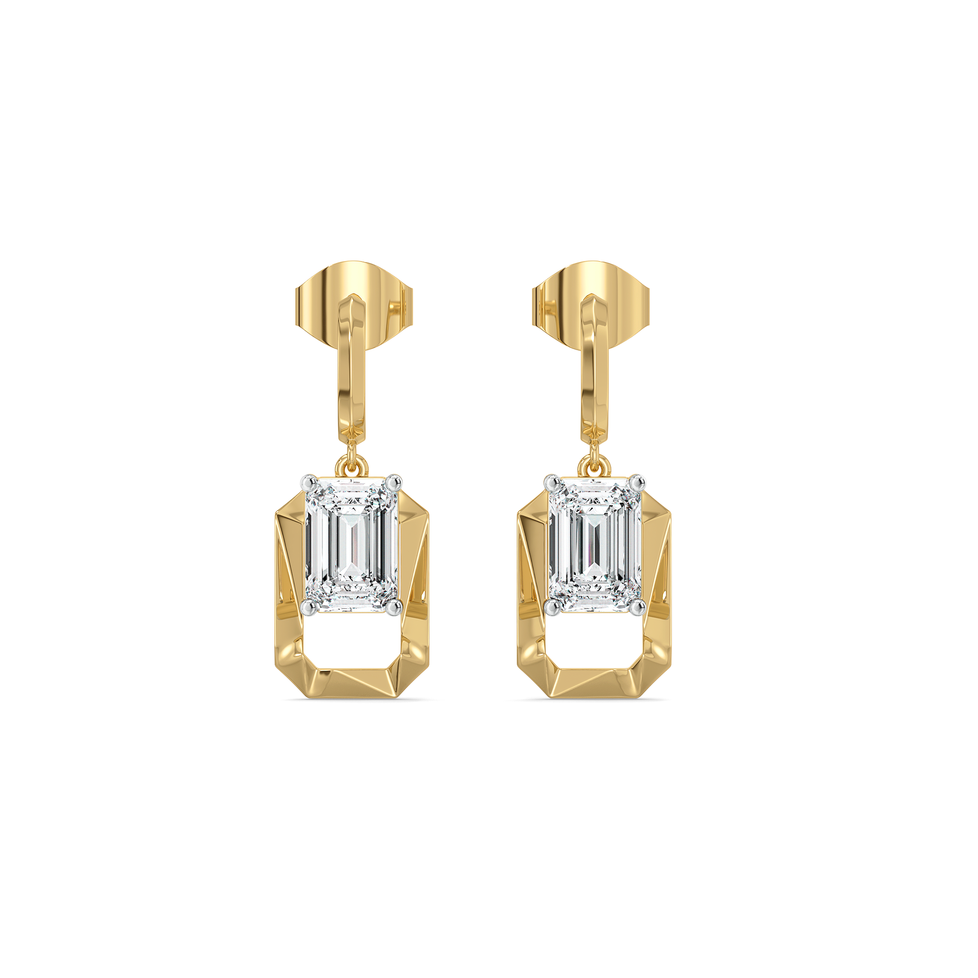 Striking Emerald Drop - Pure Gold Lab Diamond Solitaire Earrings