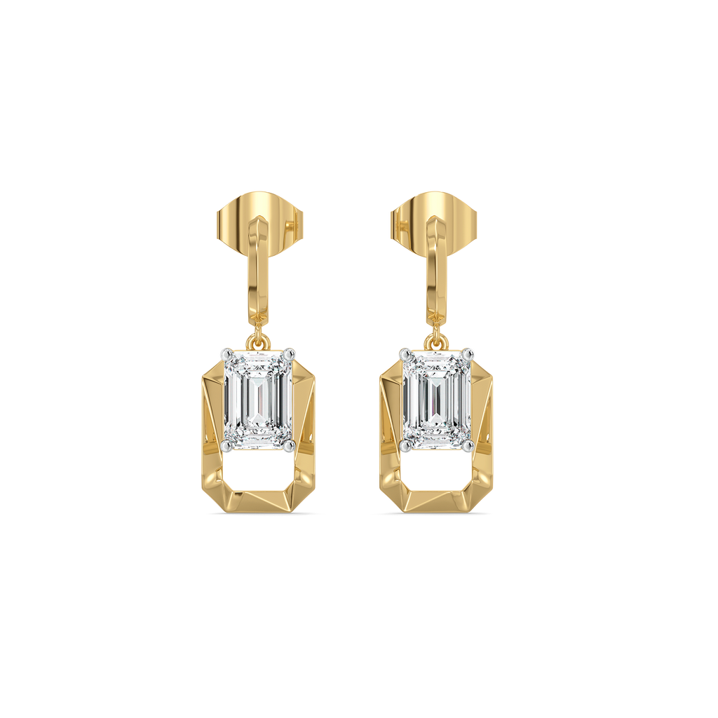 Striking Emerald Drop - Pure Gold Lab Diamond Solitaire Earrings