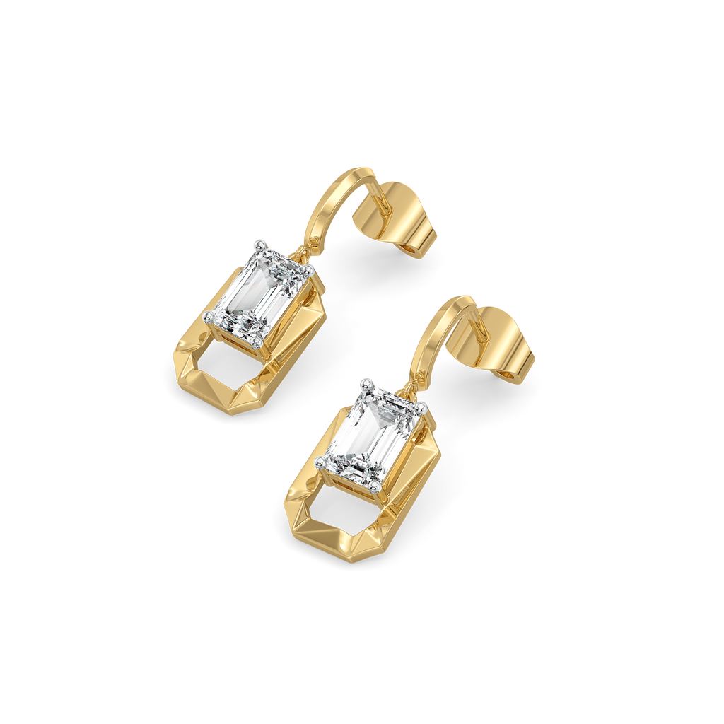 Striking Emerald Drop - Pure Gold Lab Diamond Solitaire Earrings