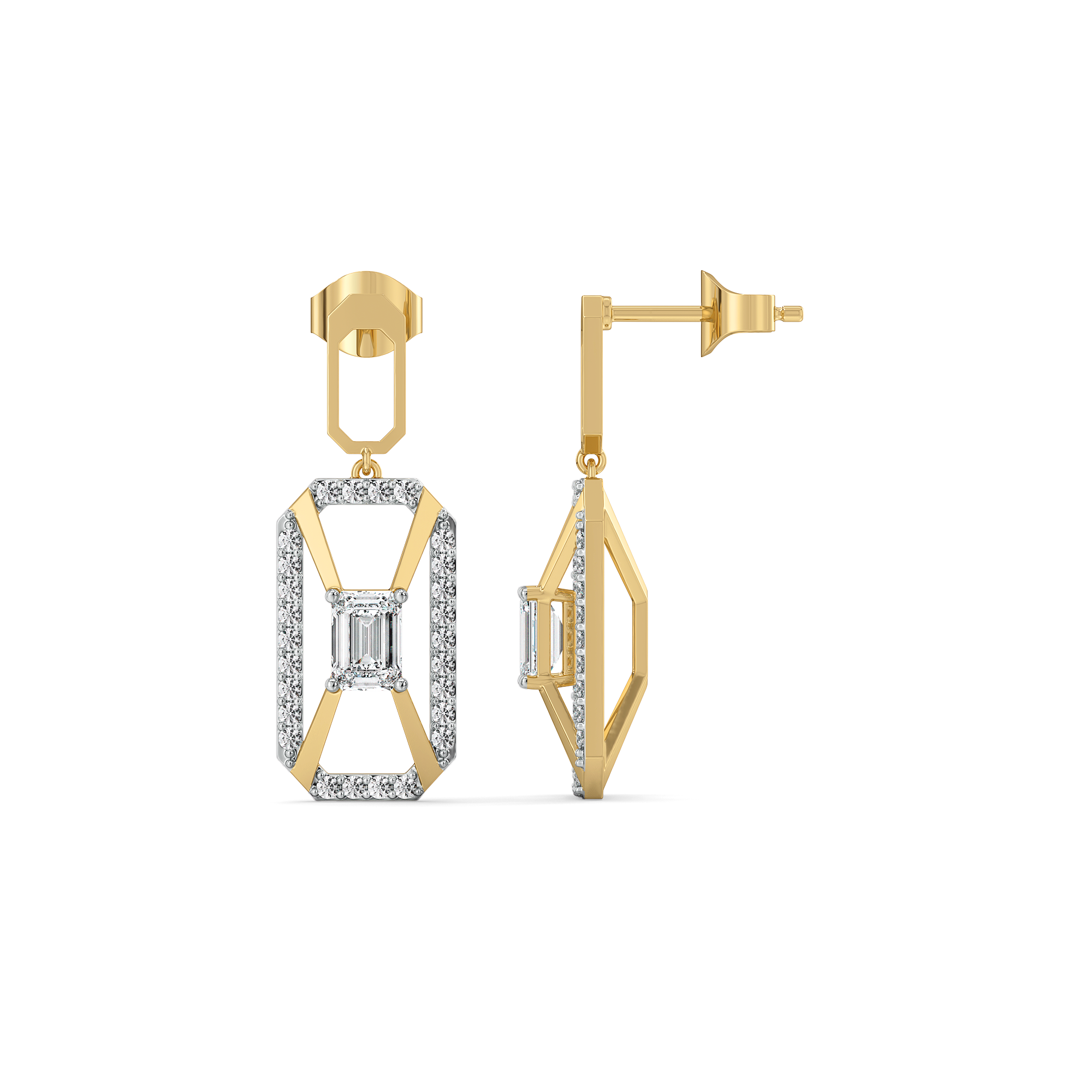 Emerald Edge Drops - Pure Gold Lab Diamond Solitaire Earrings