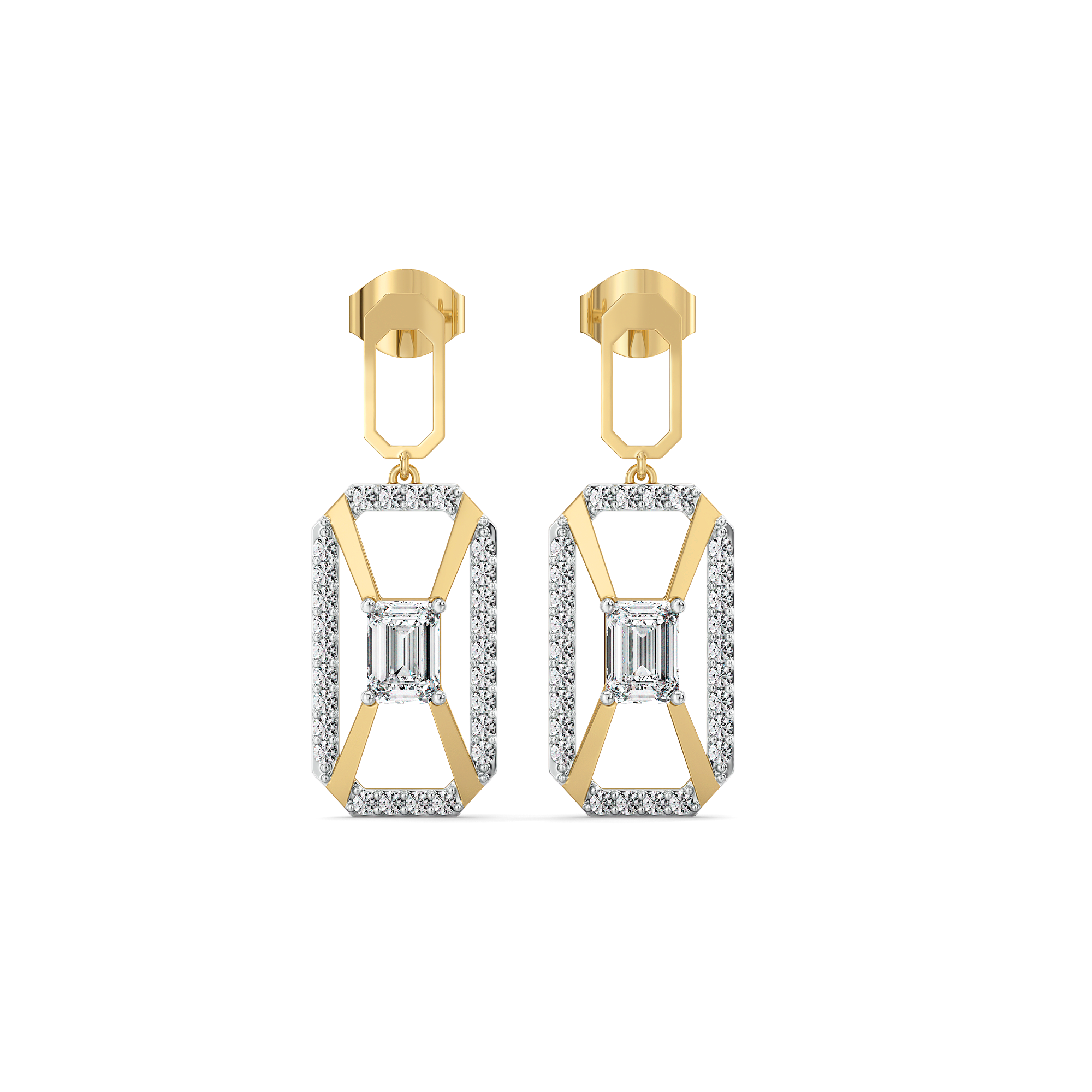 Emerald Edge Drops - Pure Gold Lab Diamond Solitaire Earrings