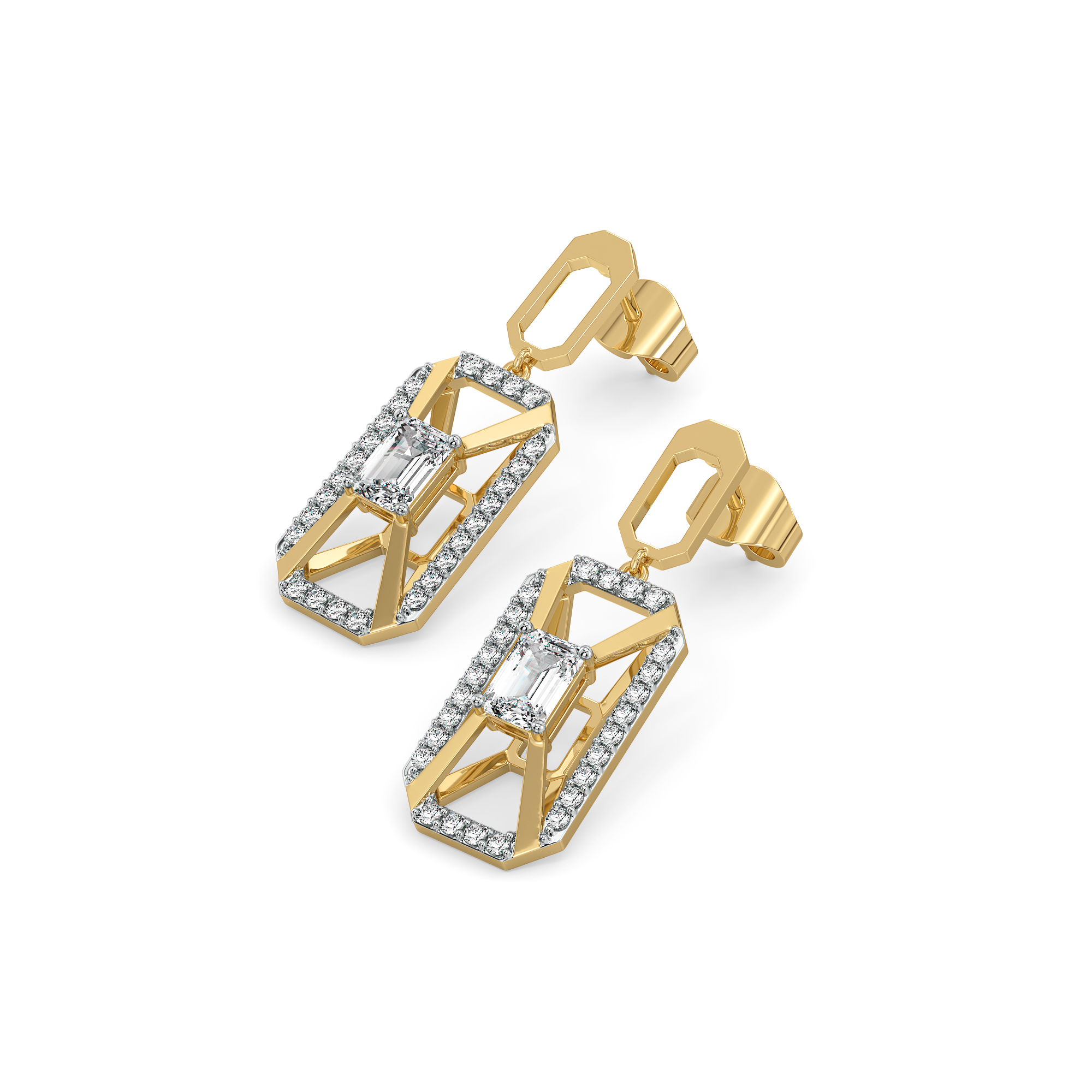 Emerald Edge Drops - Pure Gold Lab Diamond Solitaire Earrings