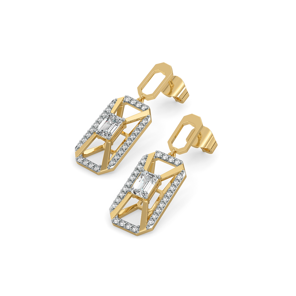 Emerald Edge Drops - Pure Gold Lab Diamond Solitaire Earrings