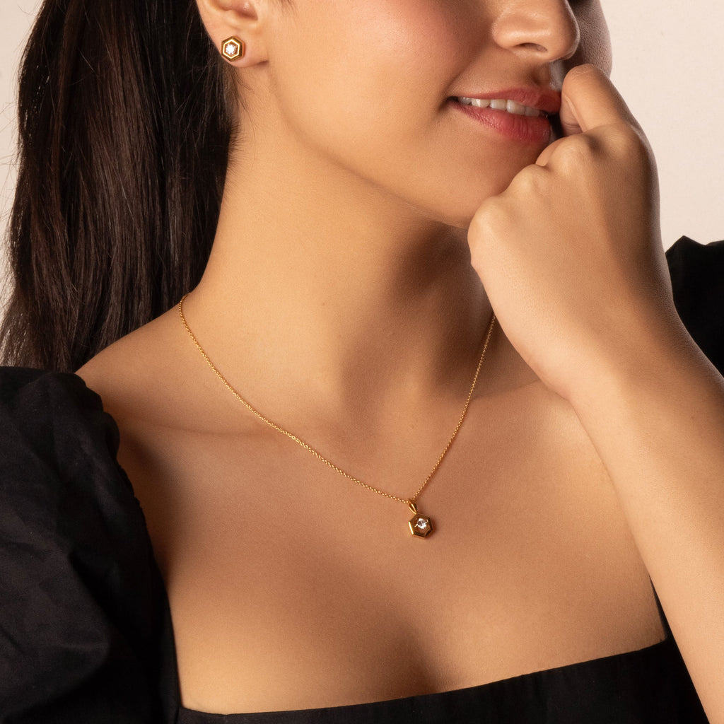 Hexa Solitaire - Lab Diamond Pendant Necklace