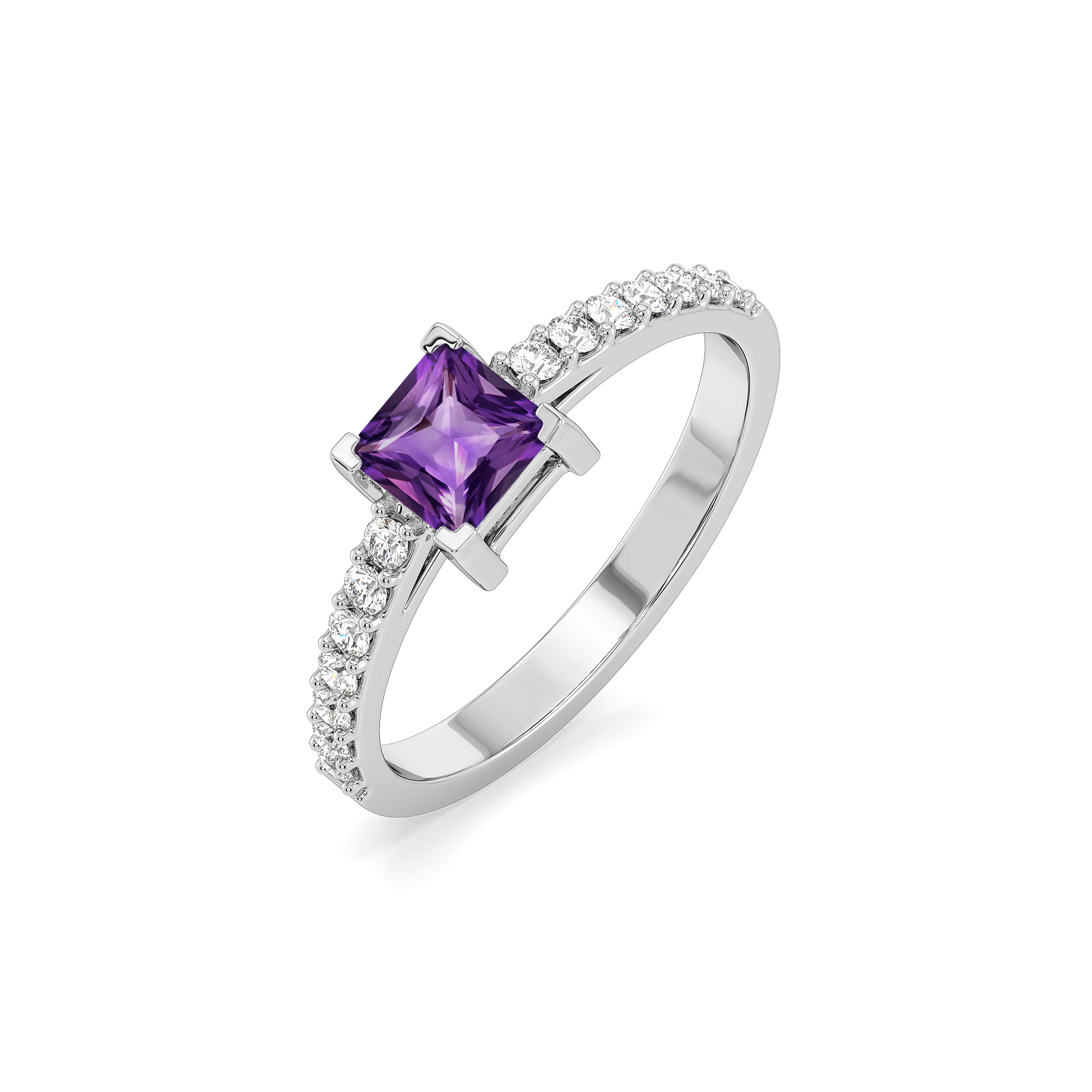 Regal Amethyst - Lab Diamond Square Ring
