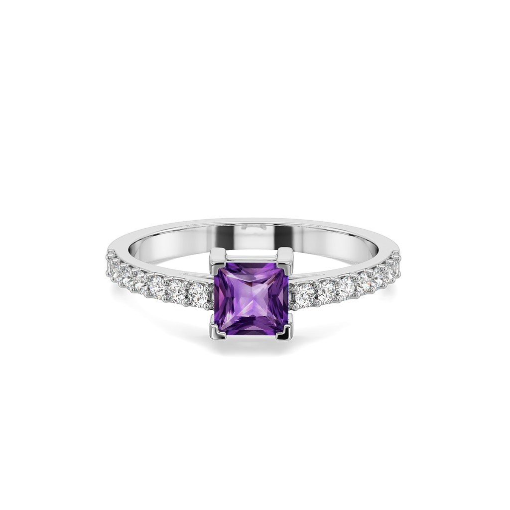 Regal Amethyst - Lab Diamond Square Ring
