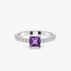 Regal Amethyst - Lab Diamond Square Ring
