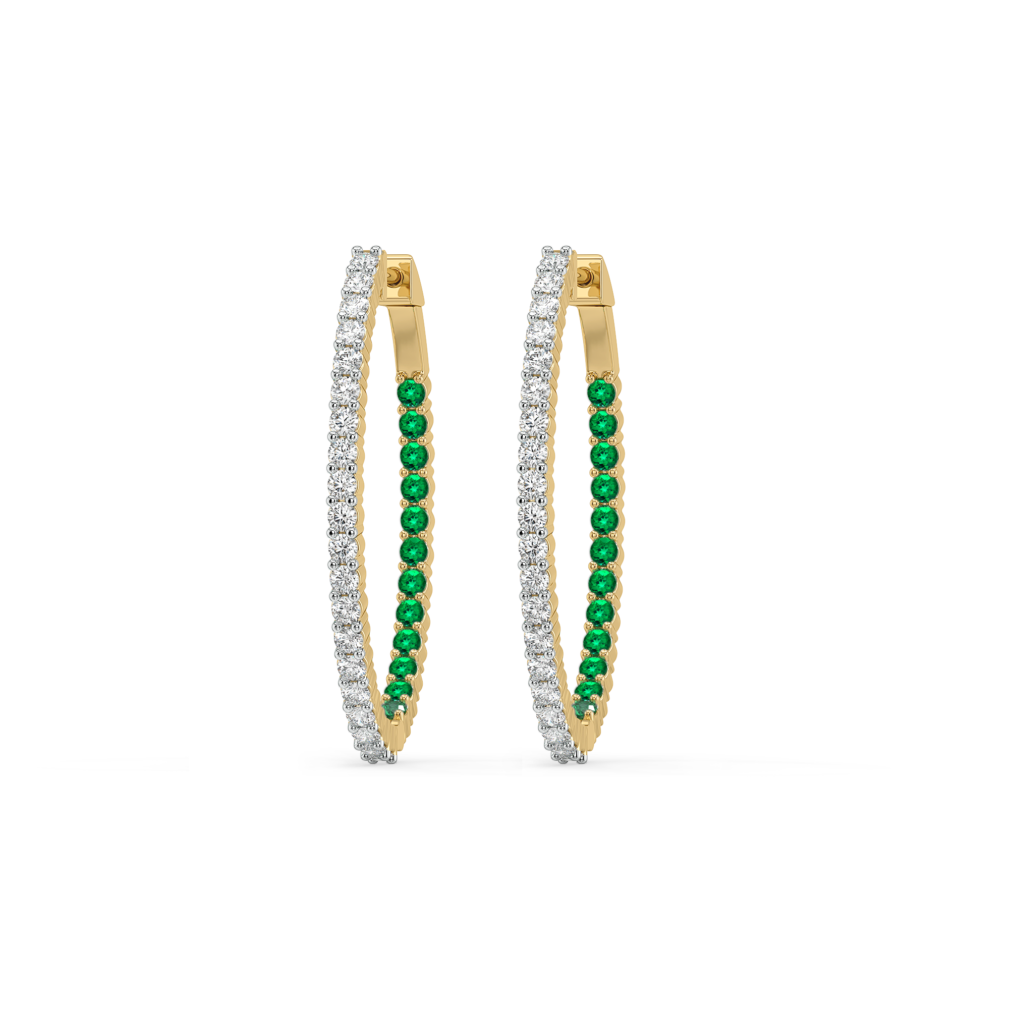 Green Glow Huggie - Lab Diamond and Emerald Earrings Secondary image