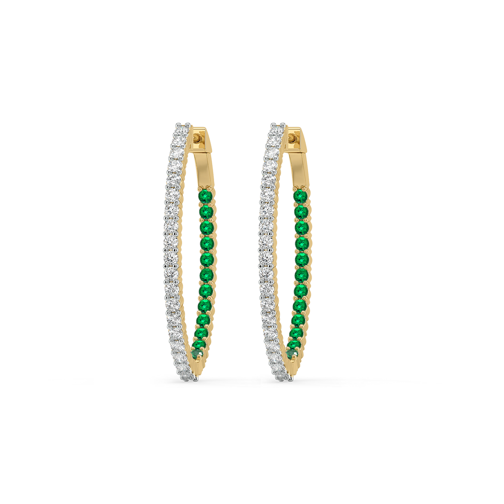 Green Glow Huggie - Lab Diamond and Emerald Earrings