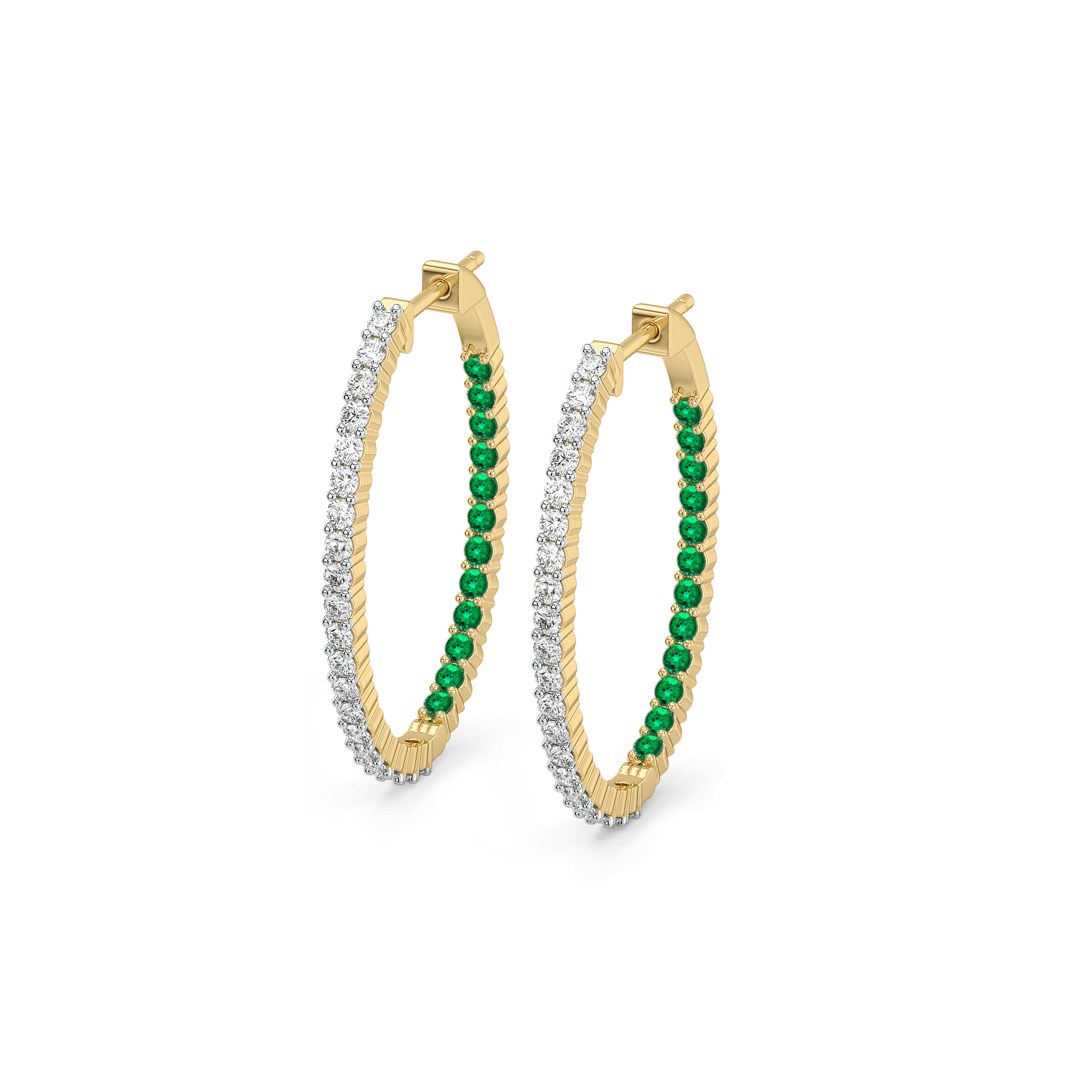 Green Glow Huggie - Lab Diamond and Emerald Earrings Main image