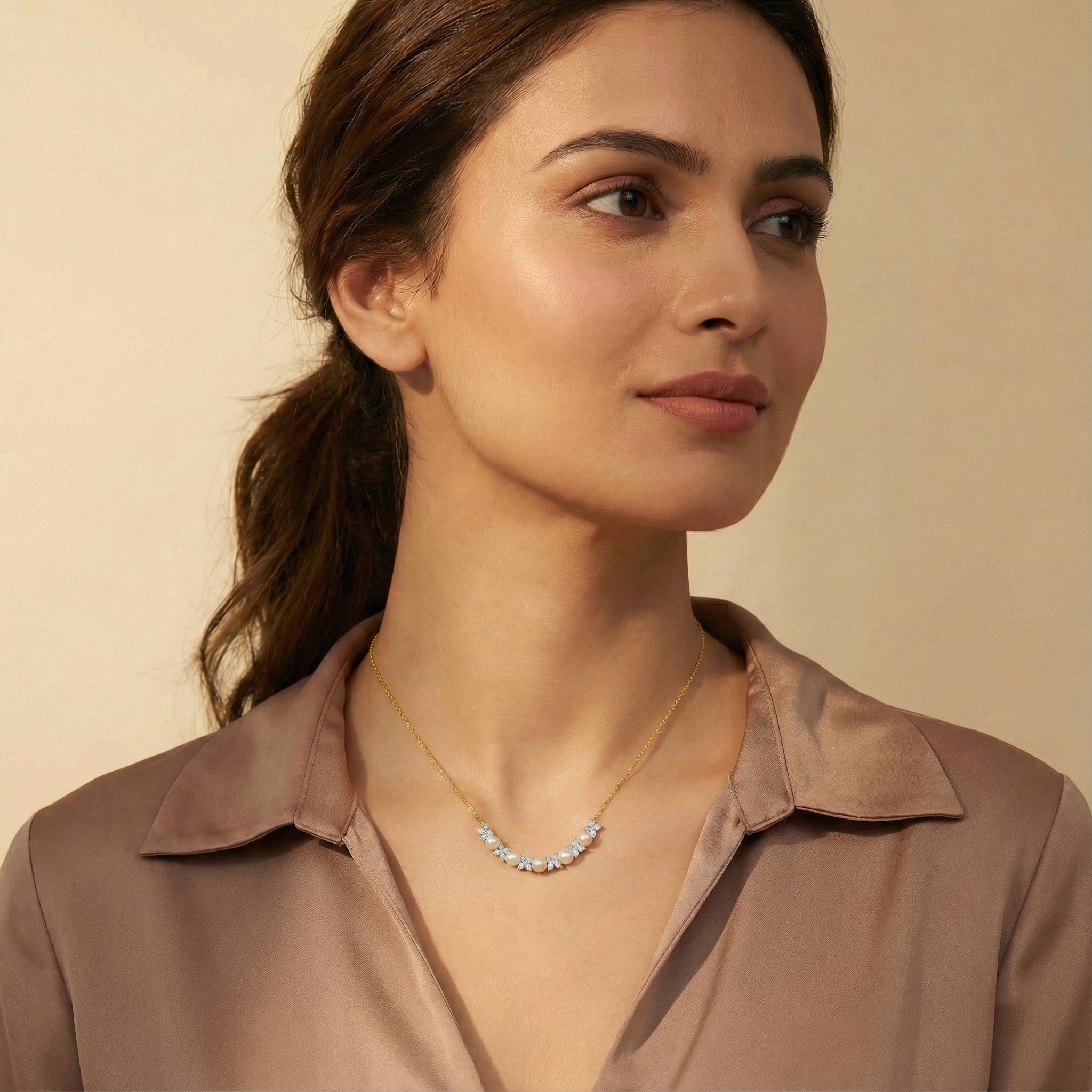 Snow Kissed Pearl - Lab Diamond Necklace