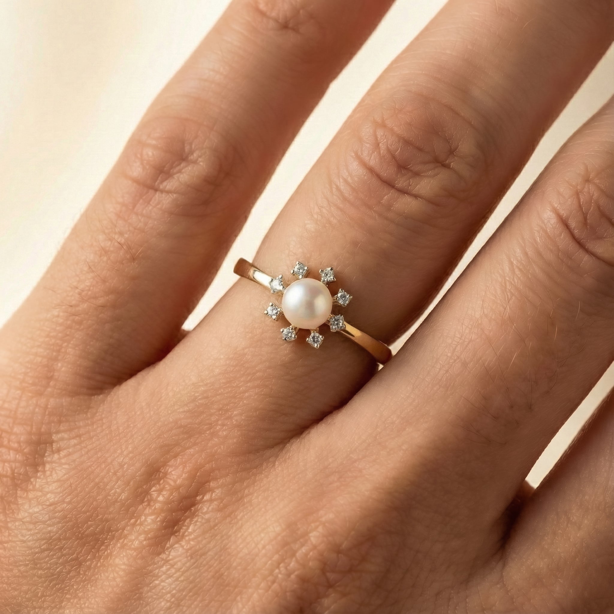 Snow Kissed Pearl - Lab Diamond Ring