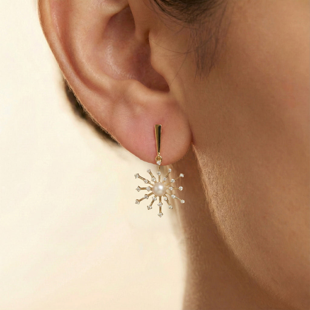 Snow Kissed Pearl - Lab Diamond Drop Earrings