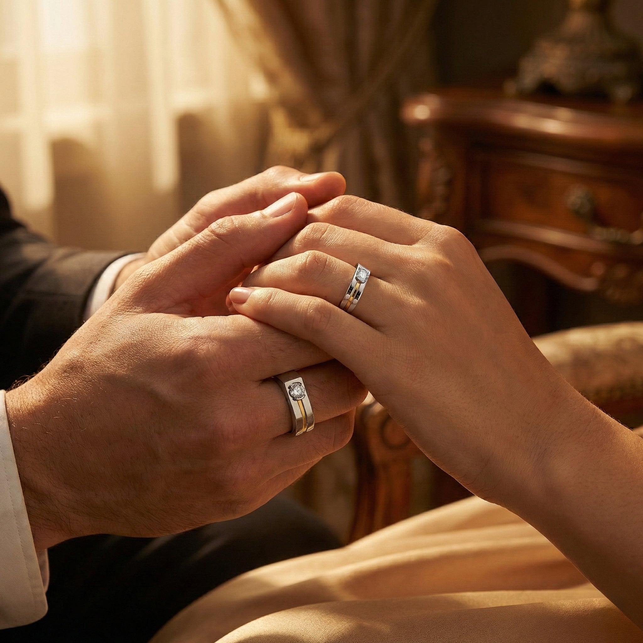 Dual Line Vow - Lab Diamond Couple Band Rings Secondary image