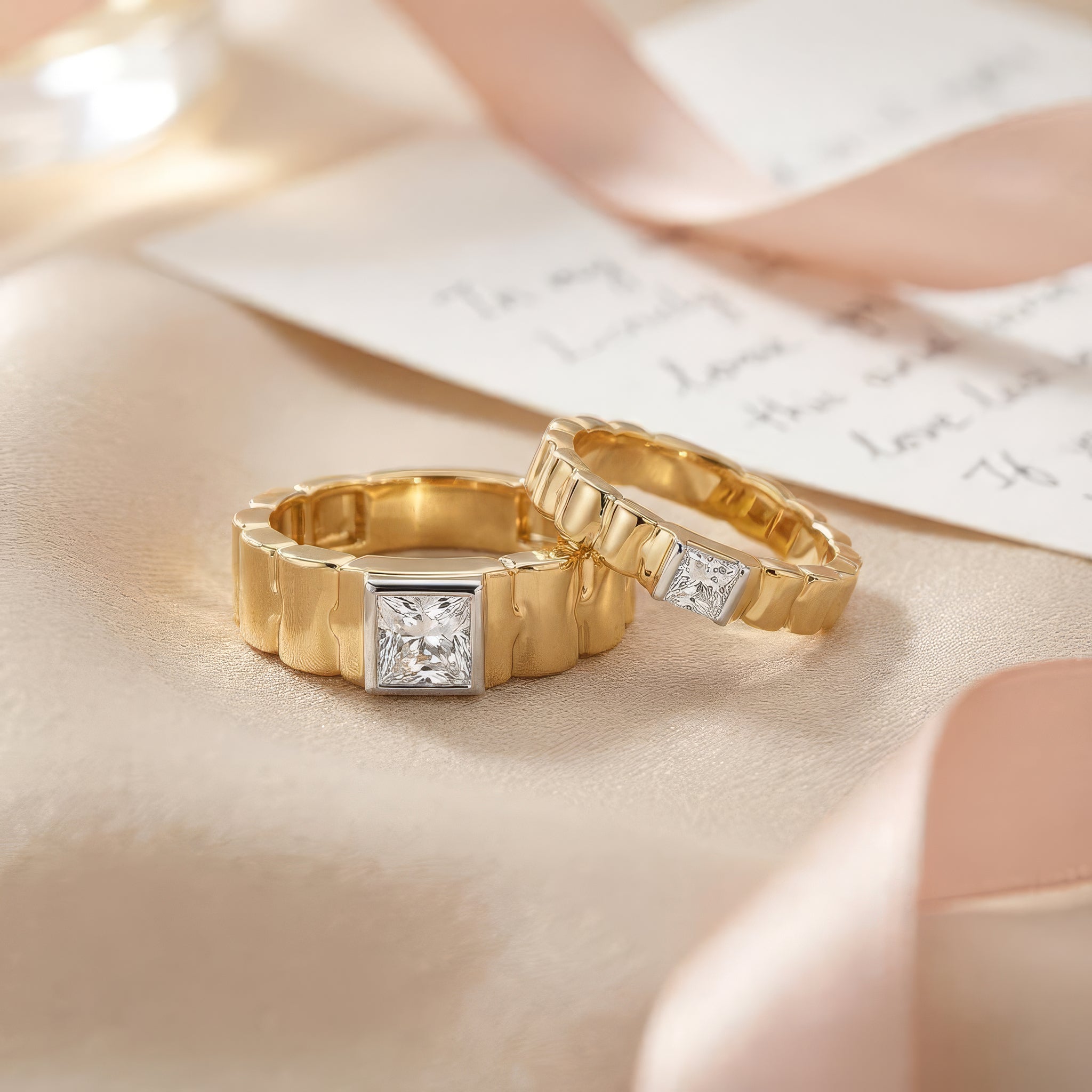 Regal Square Bond - Lab Diamond Couple Band Rings