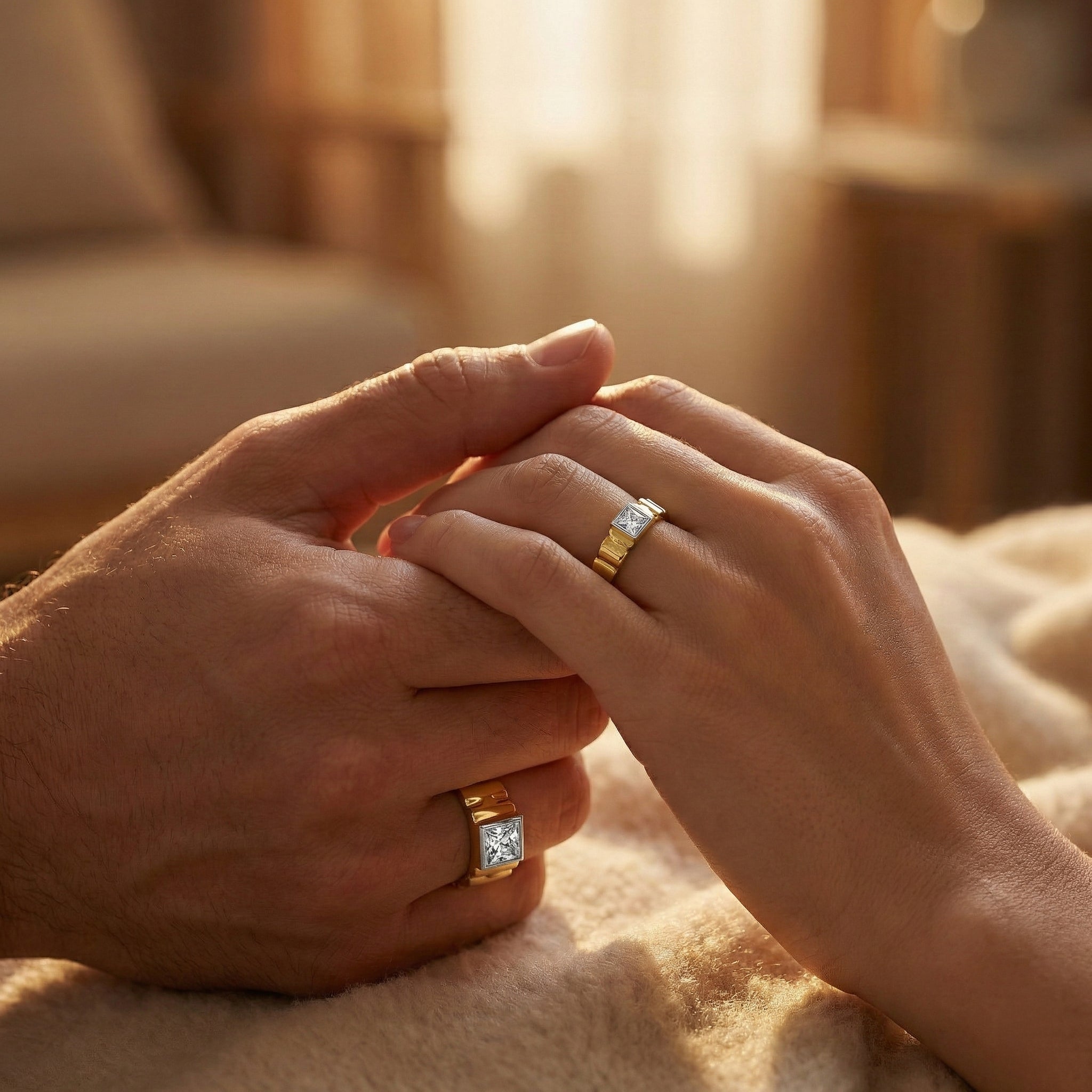 Regal Square Bond - Lab Diamond Couple Band Rings Main image