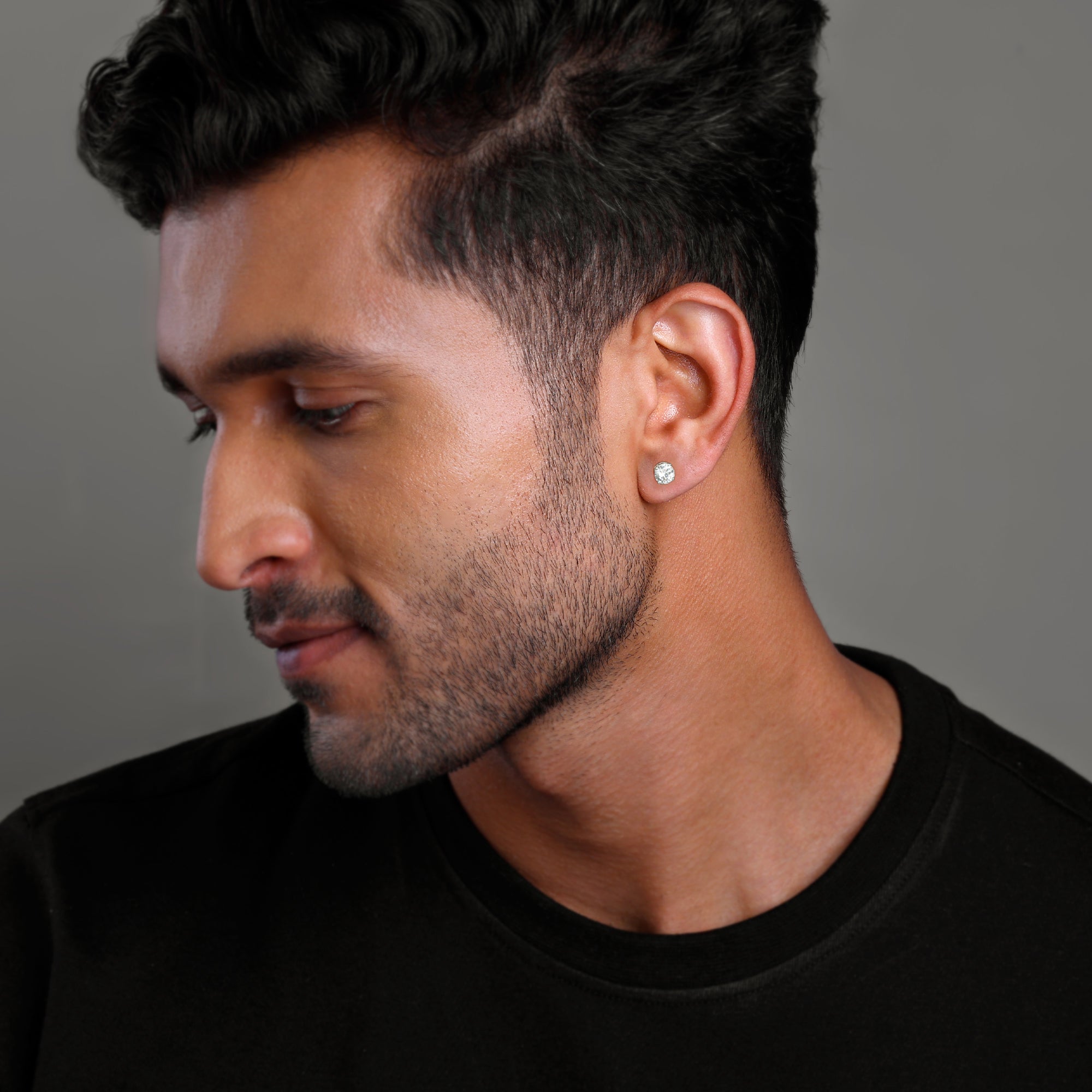 Silver Shining Star Earring For Men