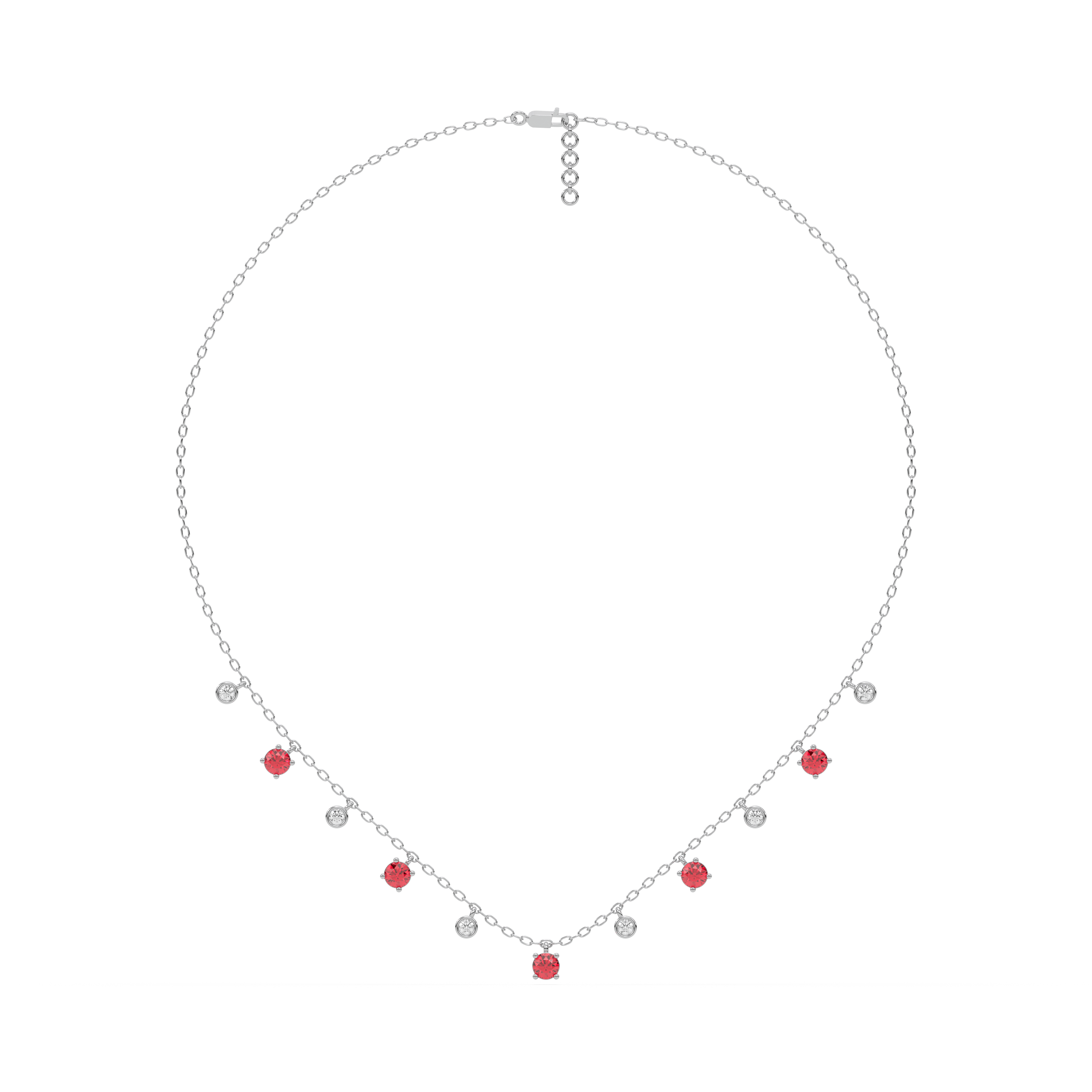 Sterling Silver - Lab Diamond & Ruby Station Necklace