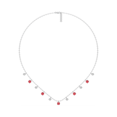Sterling Silver - Lab Diamond & Ruby Station Necklace