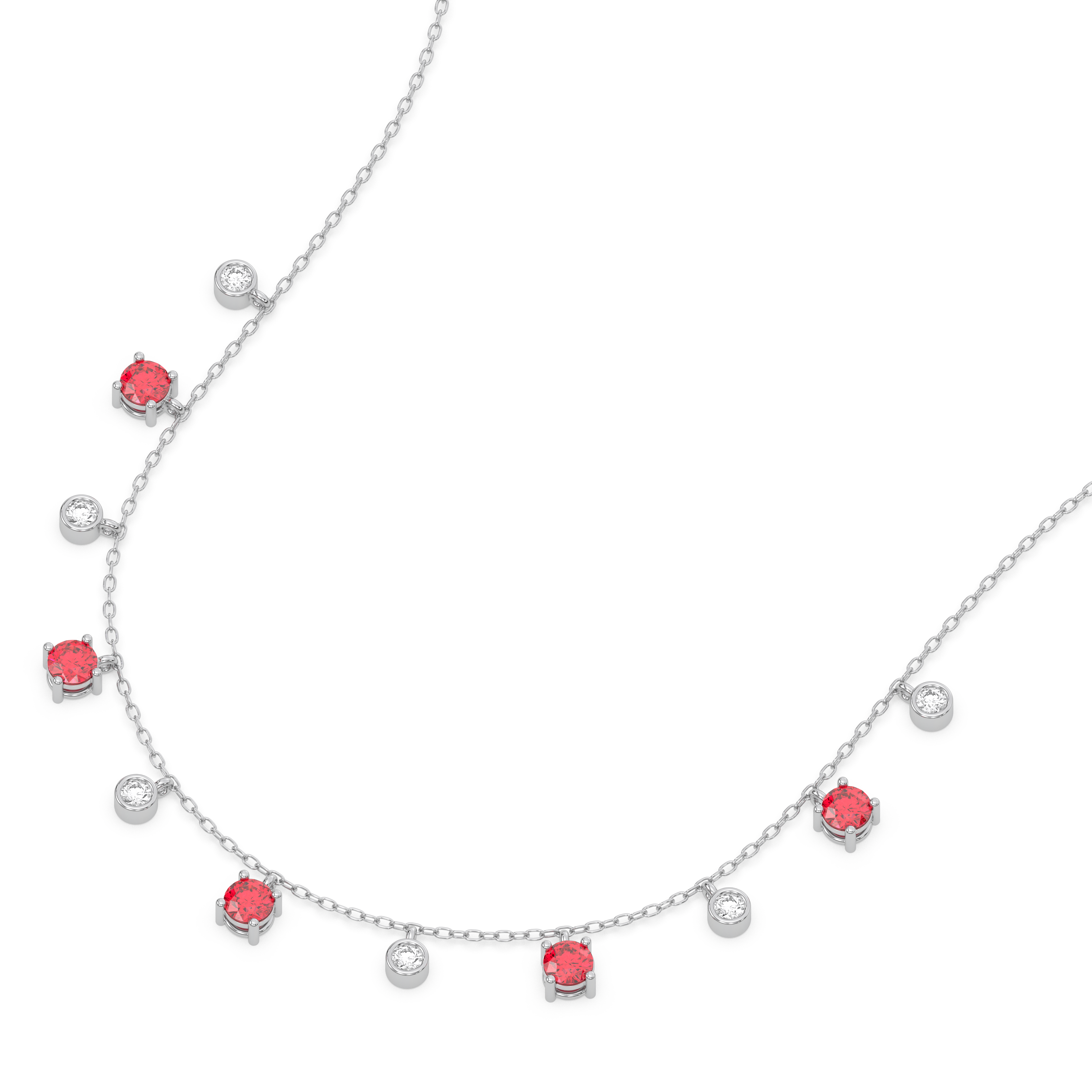 Scarlet Whisper - Lab Diamond & Ruby Station Necklace