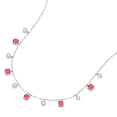 Sterling Silver - Lab Diamond & Ruby Station Necklace