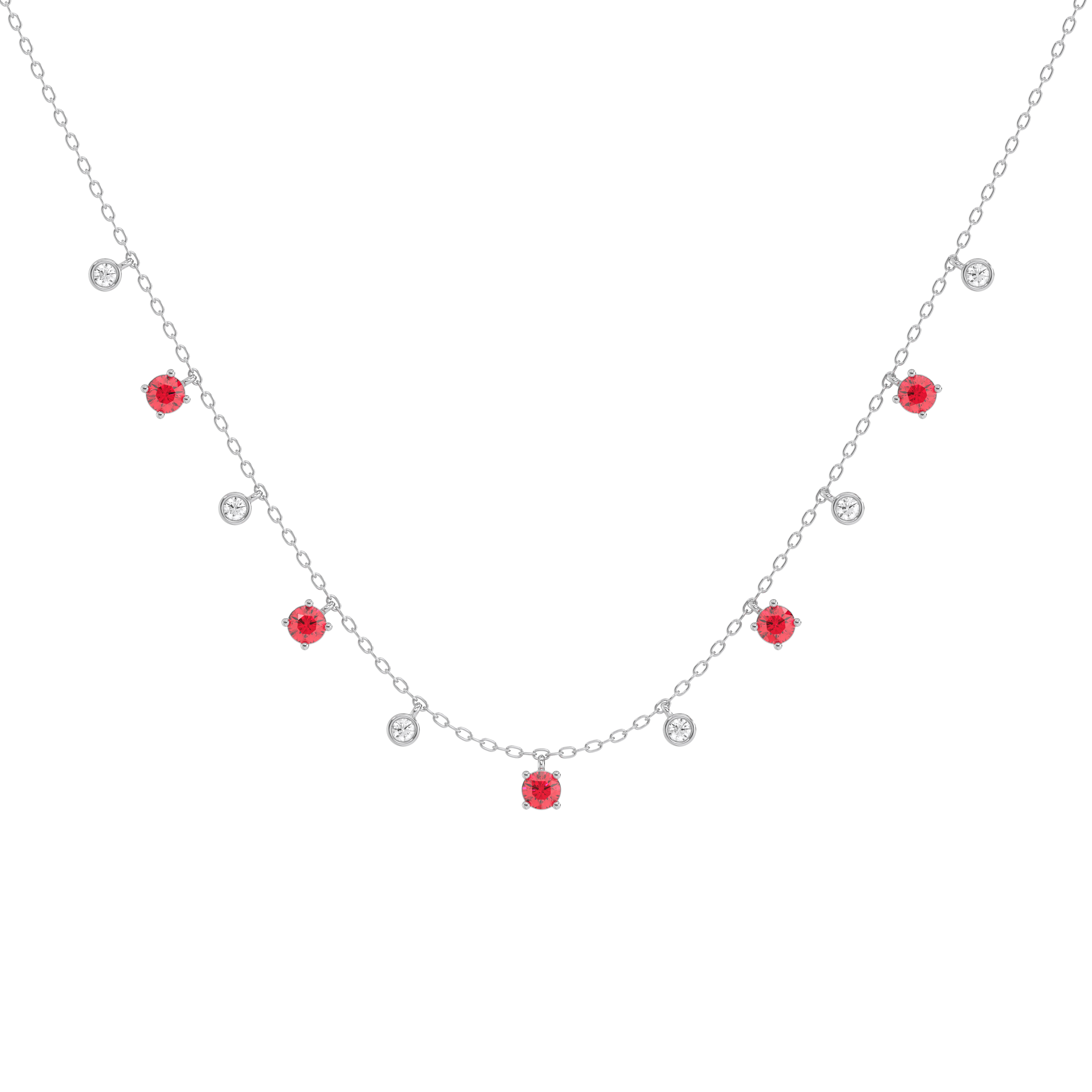 Scarlet Whisper - Lab Diamond & Ruby Station Necklace