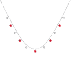 Sterling Silver - Lab Diamond & Ruby Station Necklace