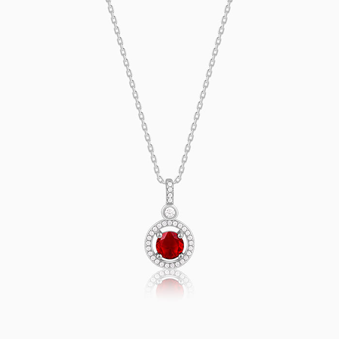 Silver Radiant Red Pendant with Link Chain