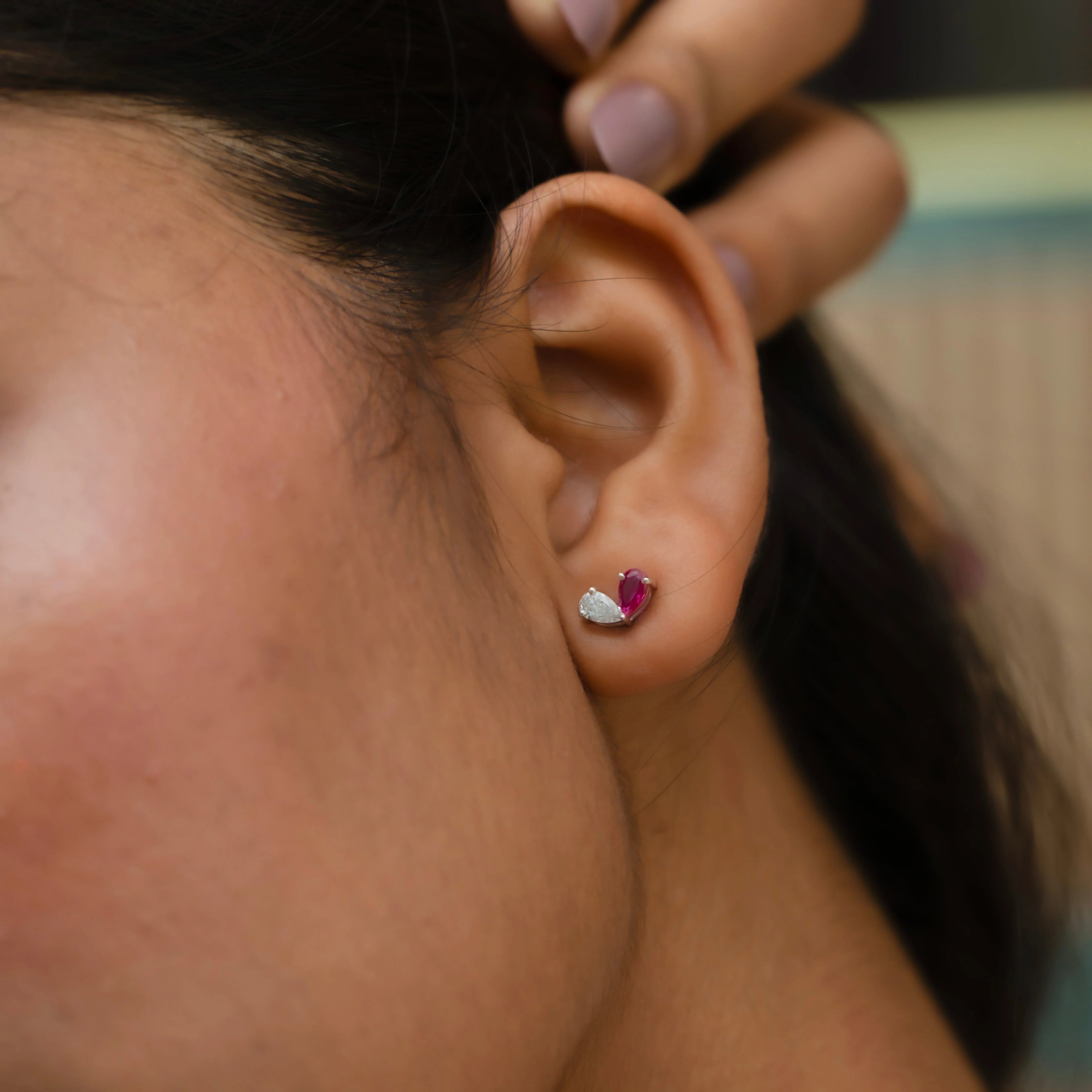 Scarlet Whisper - Lab Diamond Stud Earrings Secondary image